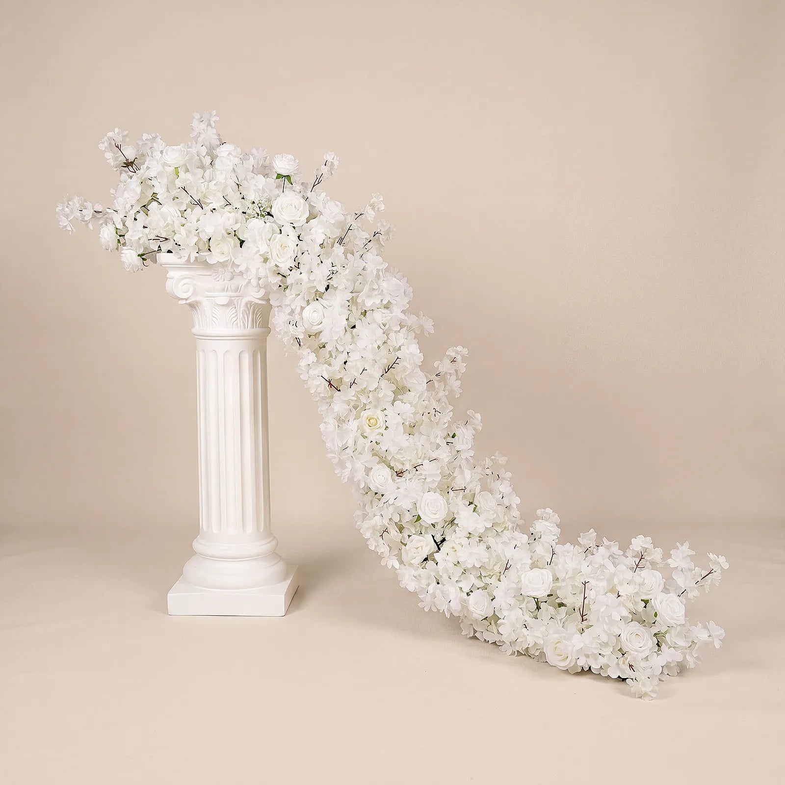 Uflower 200cm White Rose & Sakura Blossom Flower Row with Drapes MC89001-02