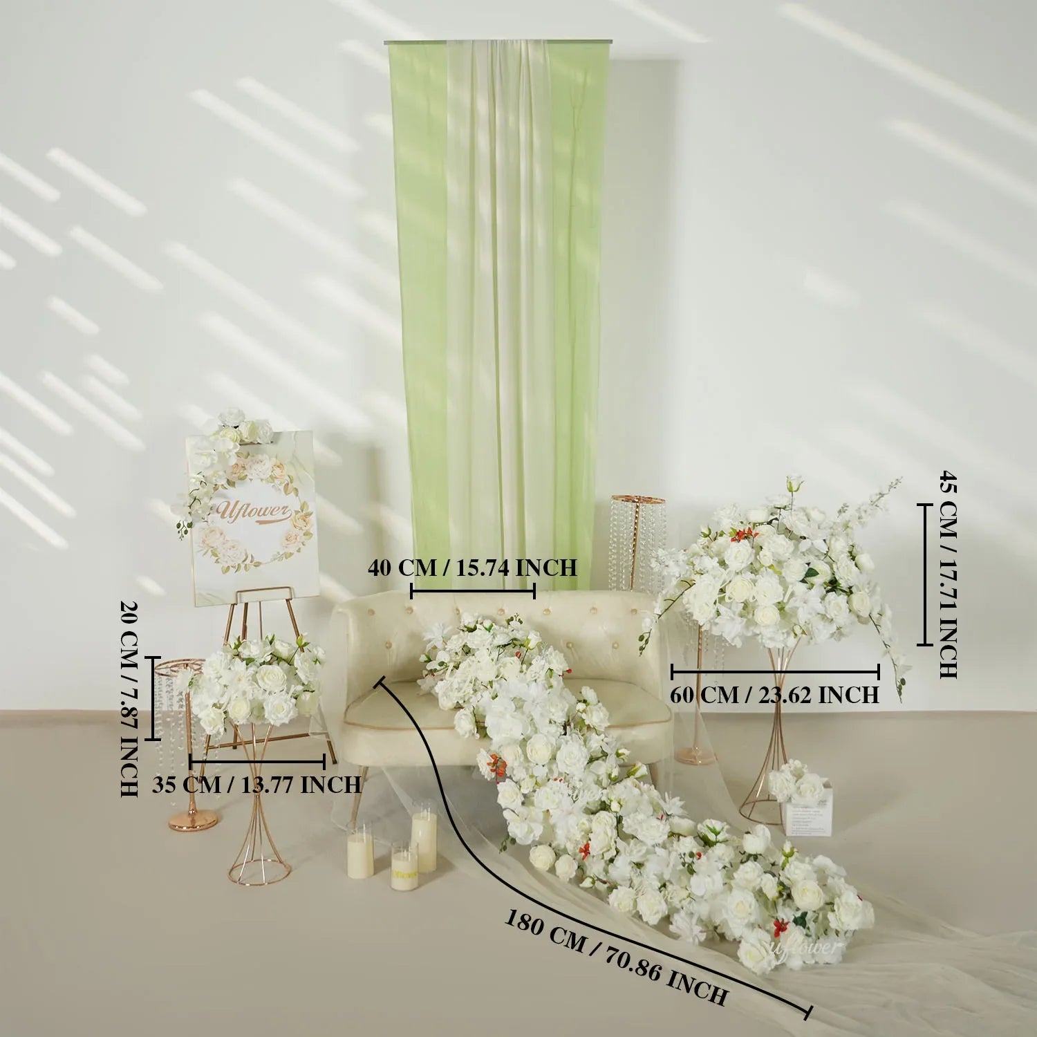 Uflower White Rose Table Runner Sofa Floral Wedding Backdrop Decor SET80146 - Uflower