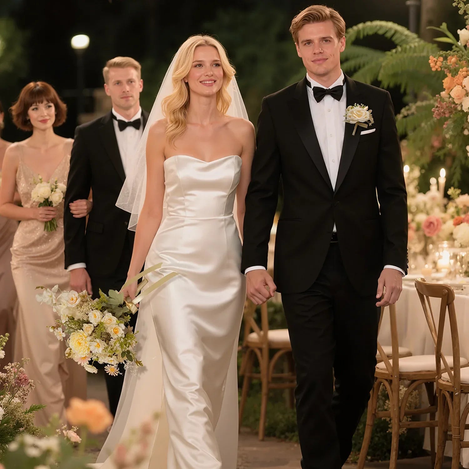 Uflower Champagne Series Bride Bouquet Wrist Corsage Groom Boutonniere Wedding Event Supplies SET80080-10 - Uflower