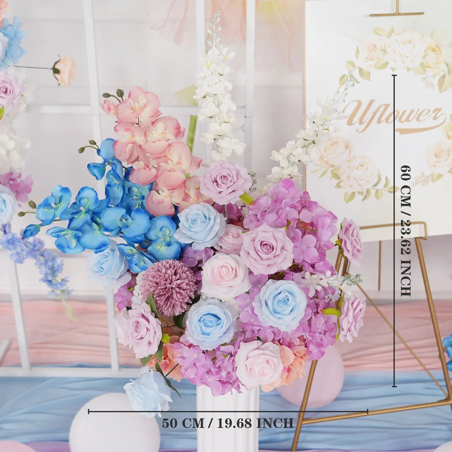 Uflower Purple Blue Rose Wedding Background Arch KT Board Decoration Flower Arrangement SET80105 - Uflower