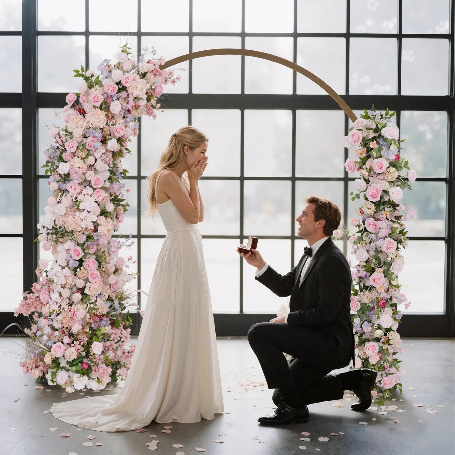 Uflower Pink Rose Wedding Horn Arch Backdrop Decor SET80043 - Uflower