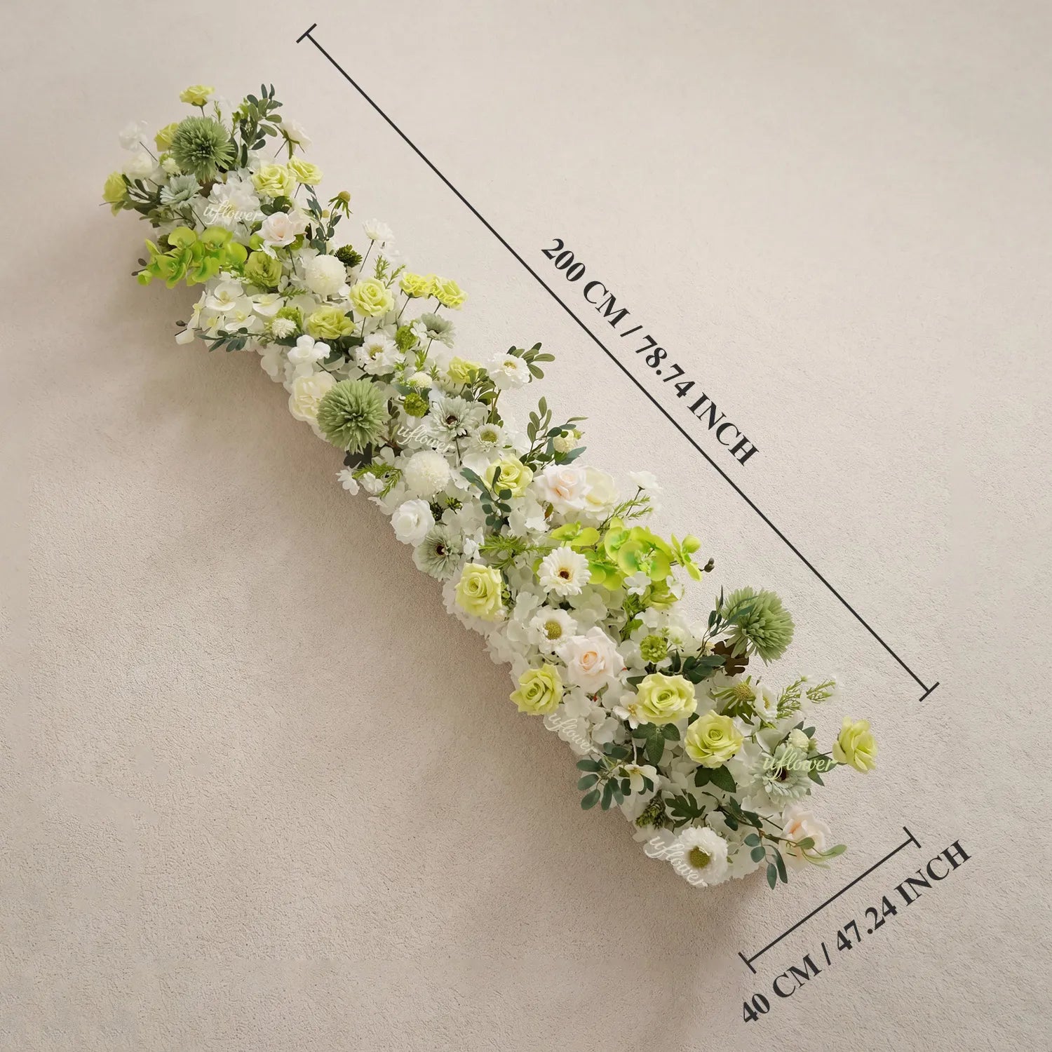 Uflower Cream White Green Floral Row Wedding & Party Table Runner Decor MC80307-01