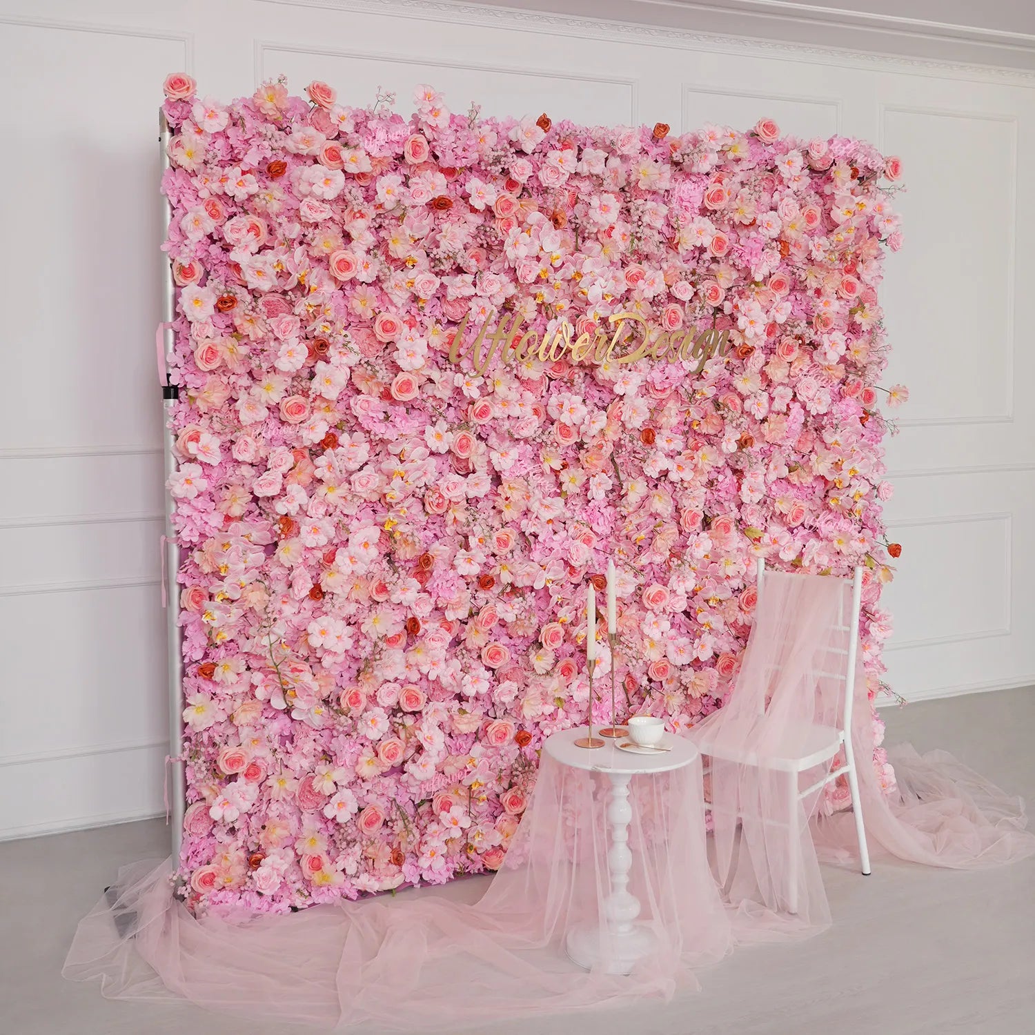 Uflower Pink Rose Flower Wall Wedding Party Proposal Decor SET80221