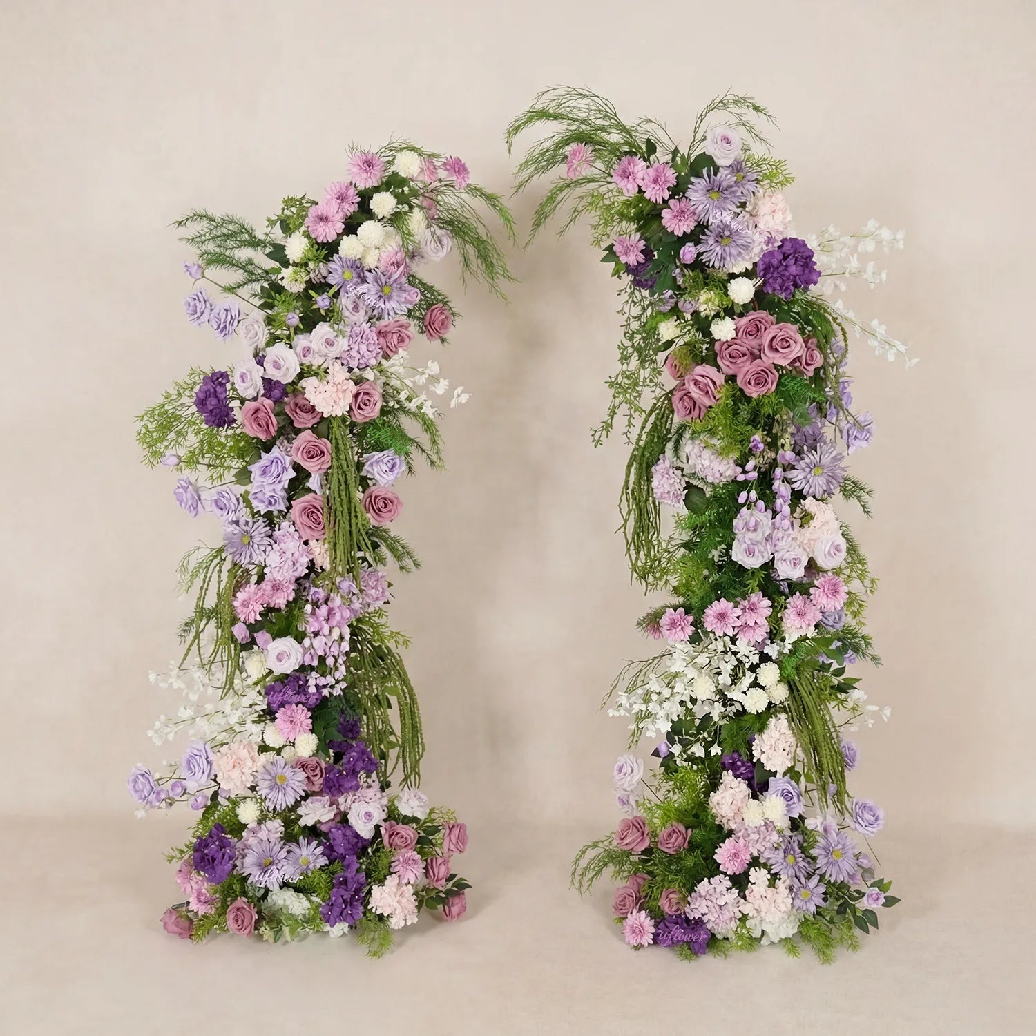 Uflower Purple Floral Greenery Arrangement Horn Arch Wedding Backdrop Props SET80227