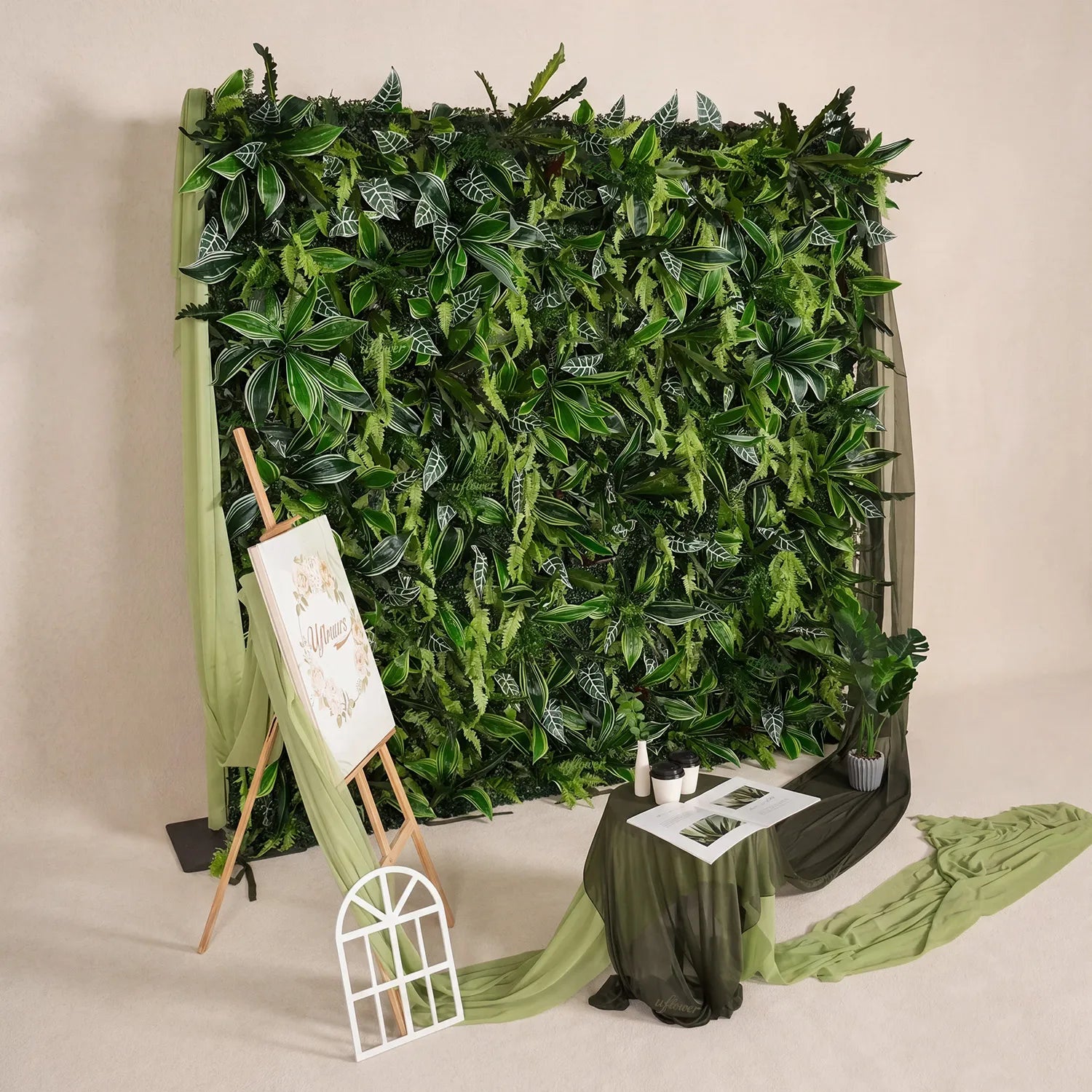 Uflower Green Brazilian Leaf Wall for Wedding Event Decor SET80255-01