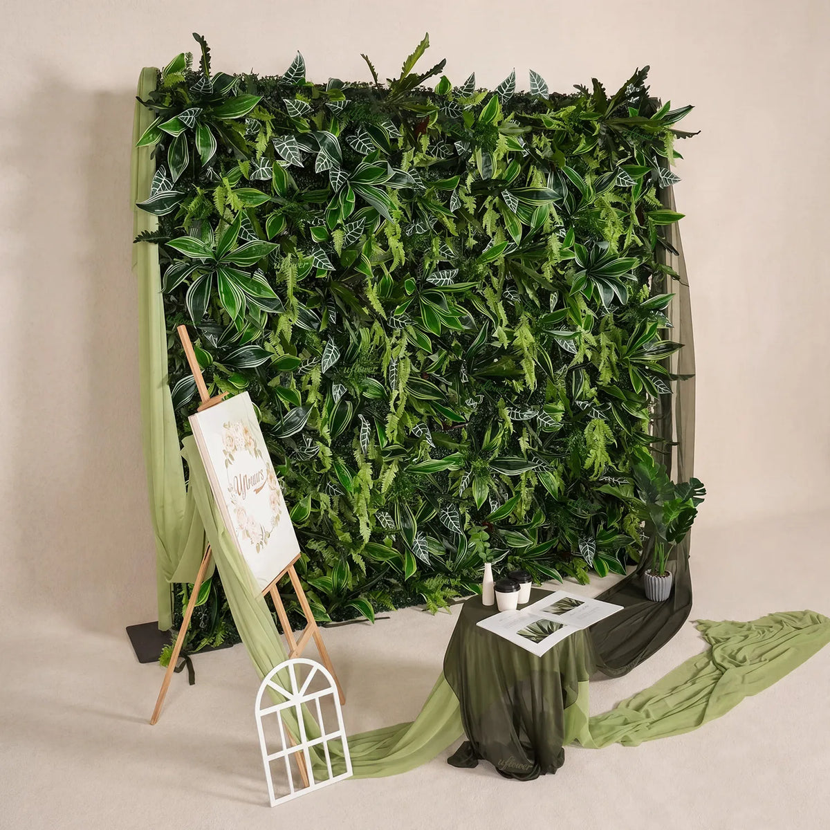 Uflower Panneau mural vert en feuilles brésiliennes pour décoration d'événement de mariage SET80255-01