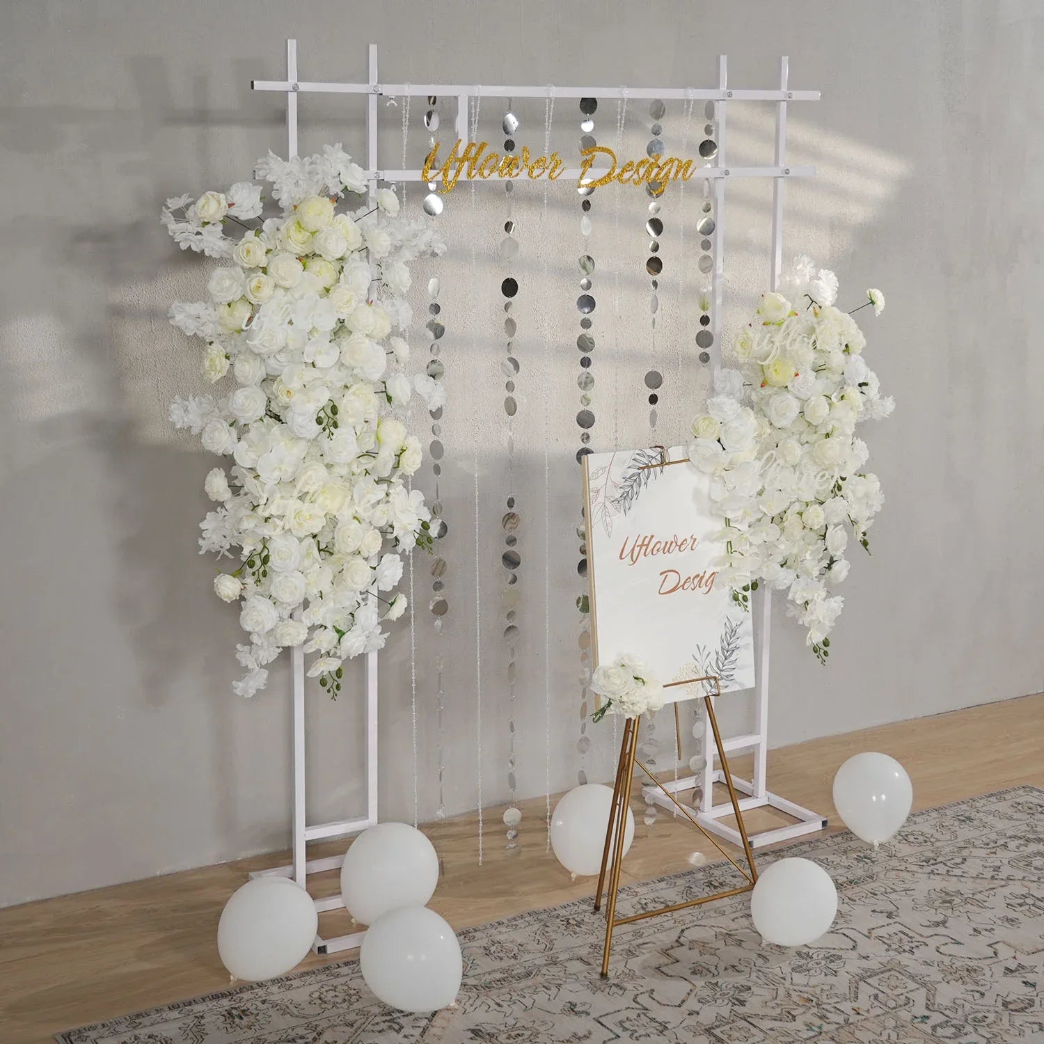 Uflower Artificial White Wedding KT Backdrop Flower Row Decor SET80129 - Uflower