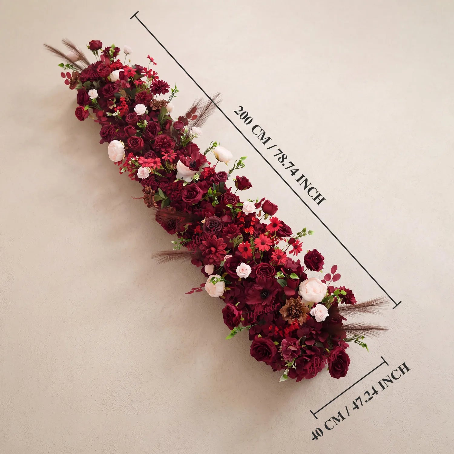 Uflower Luxury Burgundy Floral Row Wedding & Event Backdrop MC80308-01