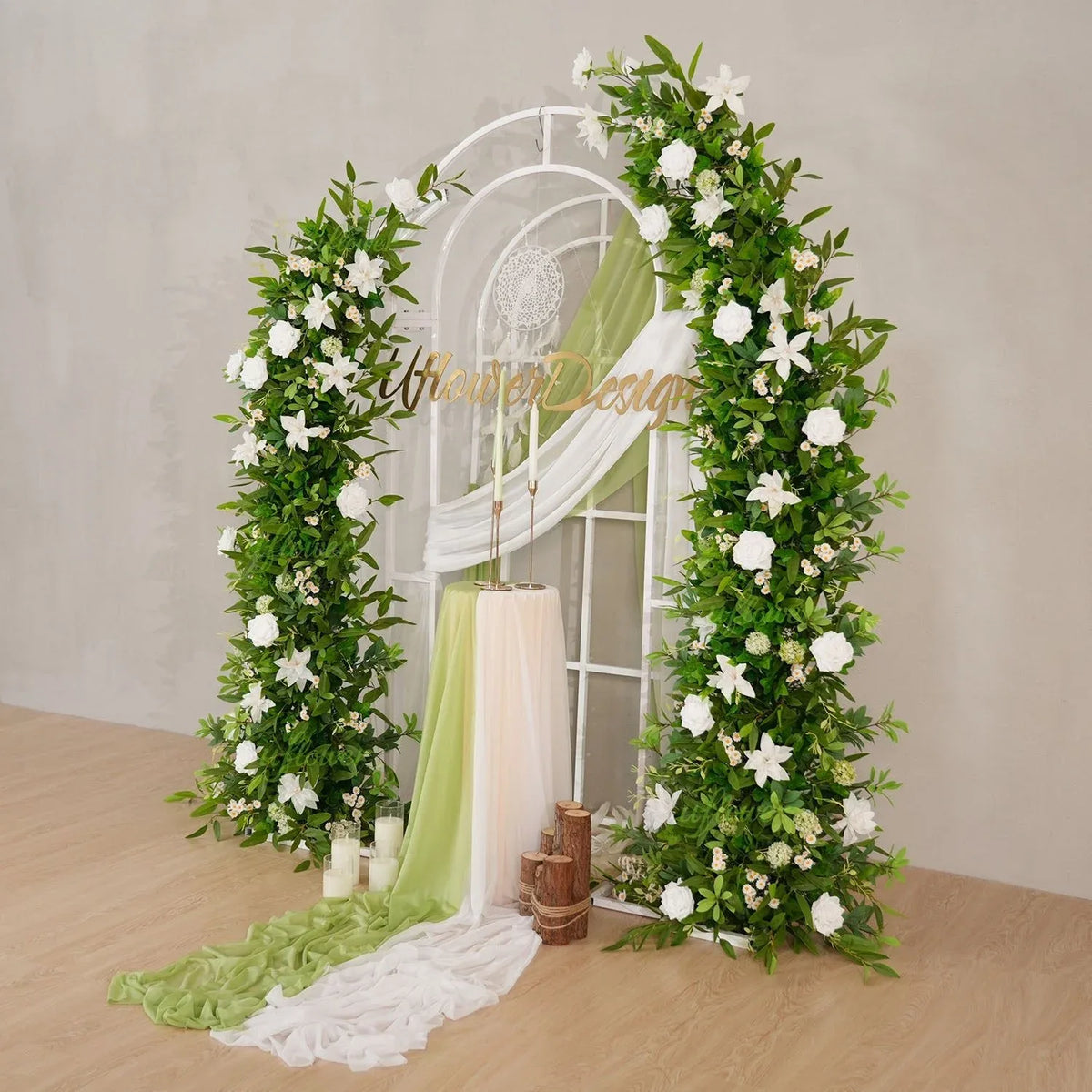 Uflower White Green Floral Arrangement Horn Arch Wedding Backdrop Props	SET80098-01 - Uflower