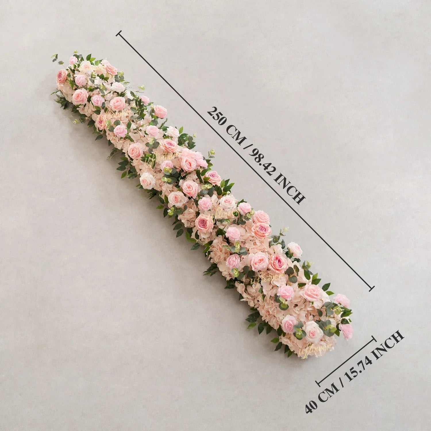 Uflower Pink Rose Greenery Table Runner Sofa Floral Wedding Backdrop Decor SET80207 - Uflower