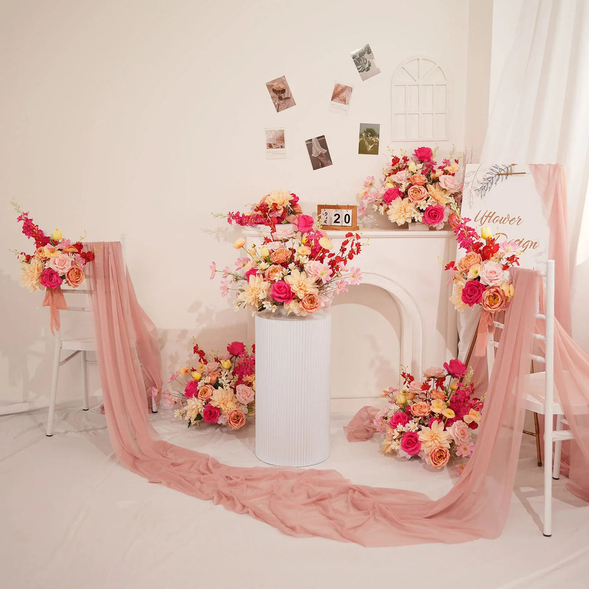 Uflower Champagne Pink Flower Arrangement Wedding Party Backdrop Floral Props SET80176-01 - Uflower