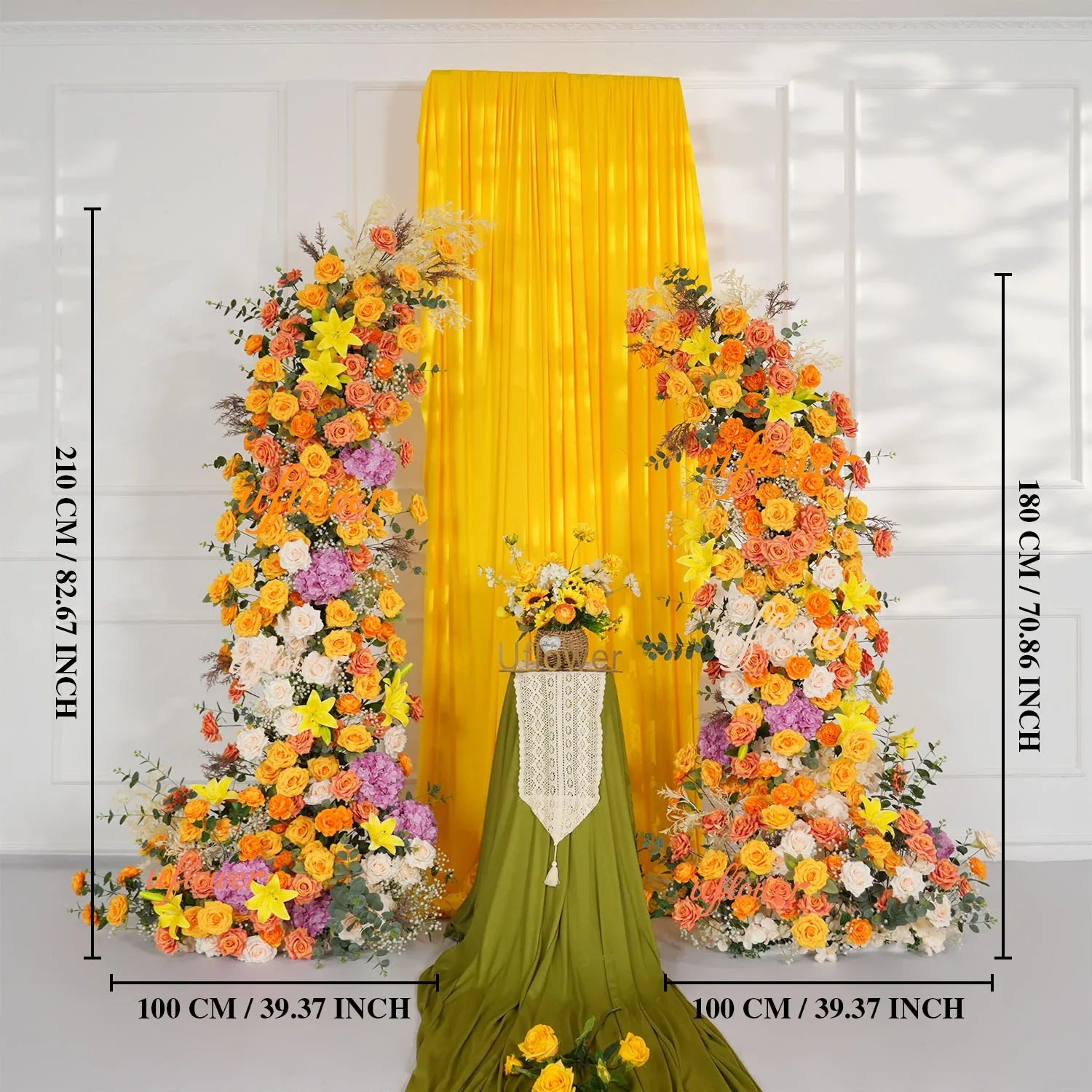 Uflower Orange Yellow Flower Row Wedding Backdrop Horn Arch Party Event Decor Props SET80139 - Uflower
