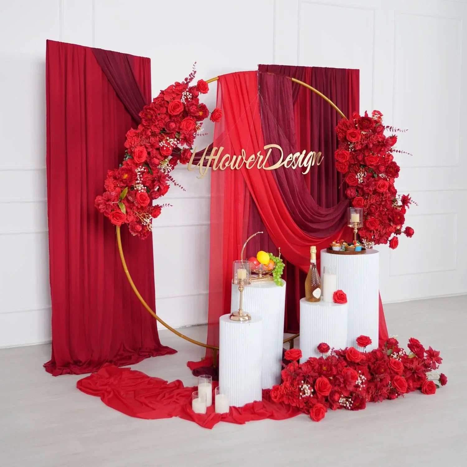 Uflower Artificial Red Wedding KT Backdrop Flower Row Decor SET80171 - Uflower