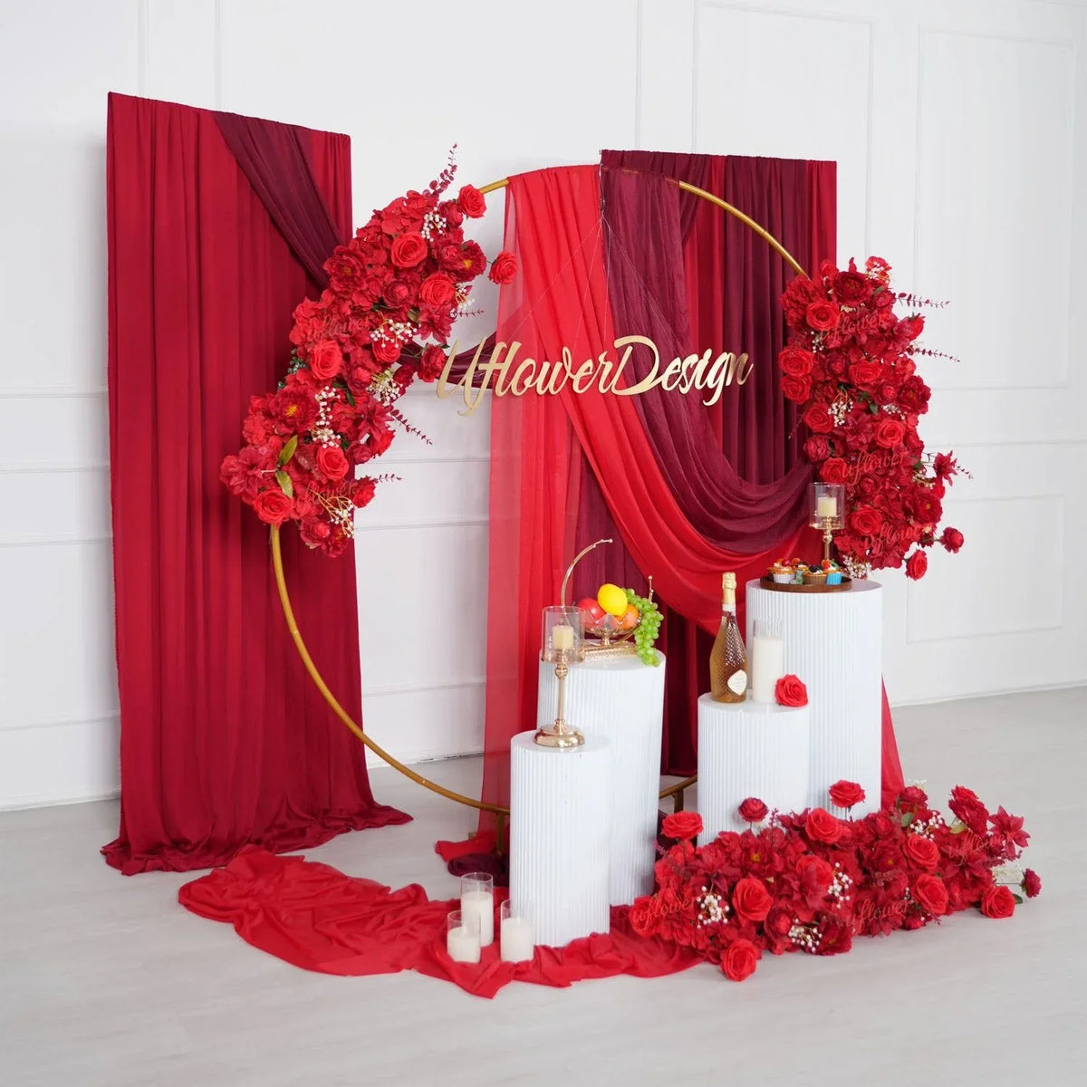 Uflower Artificial Red Wedding KT Backdrop Flower Row Decor SET80171 - Uflower