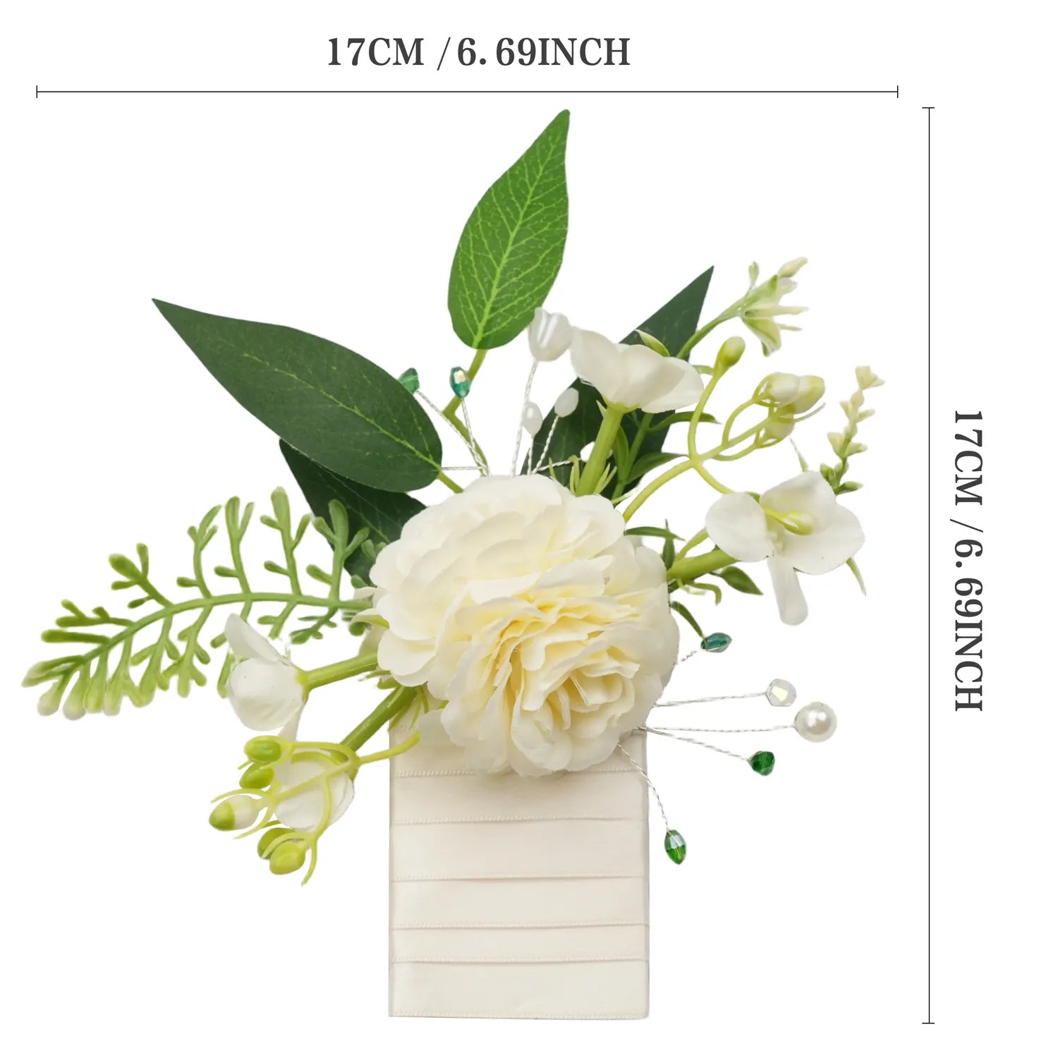 Uflower 6Pcs Ivory Pocket Square Boutonniere for Groom MG80005-02*6