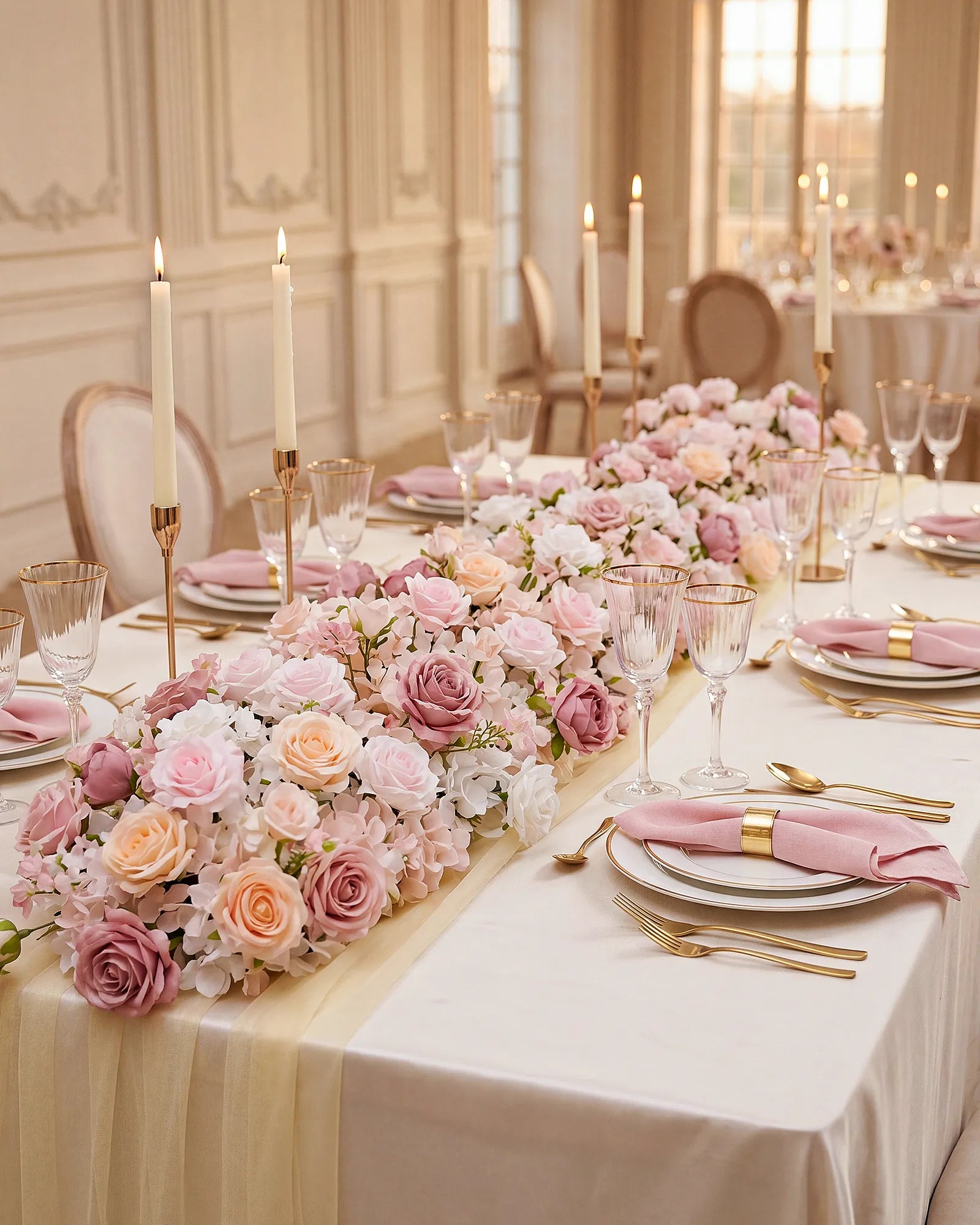 Uflower 200cm Pastel Pink & White Flower Row with Drapes MC89003-02