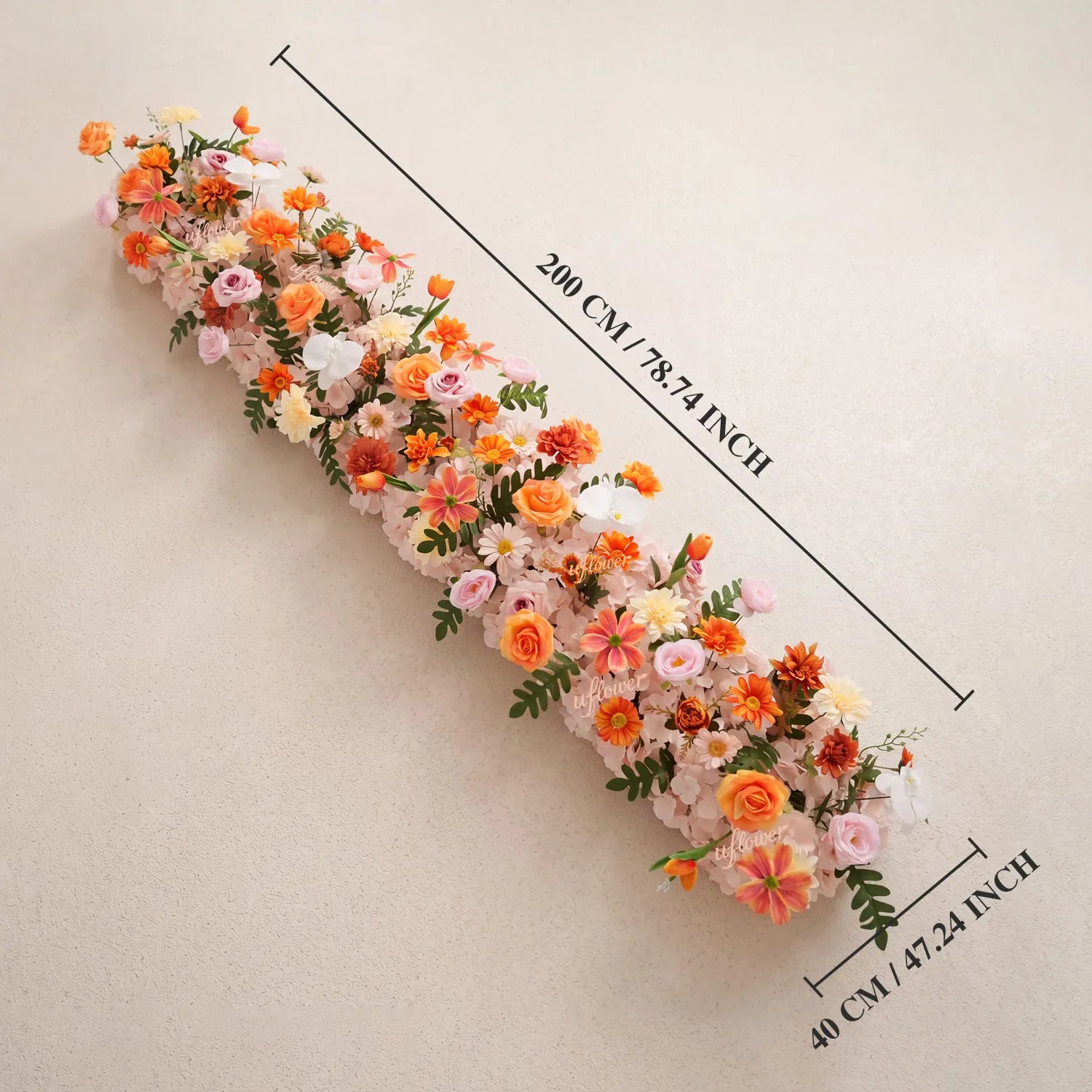 Uflower Orange Table Runner Sofa Floral Wedding Backdrop Decor MC80307-01