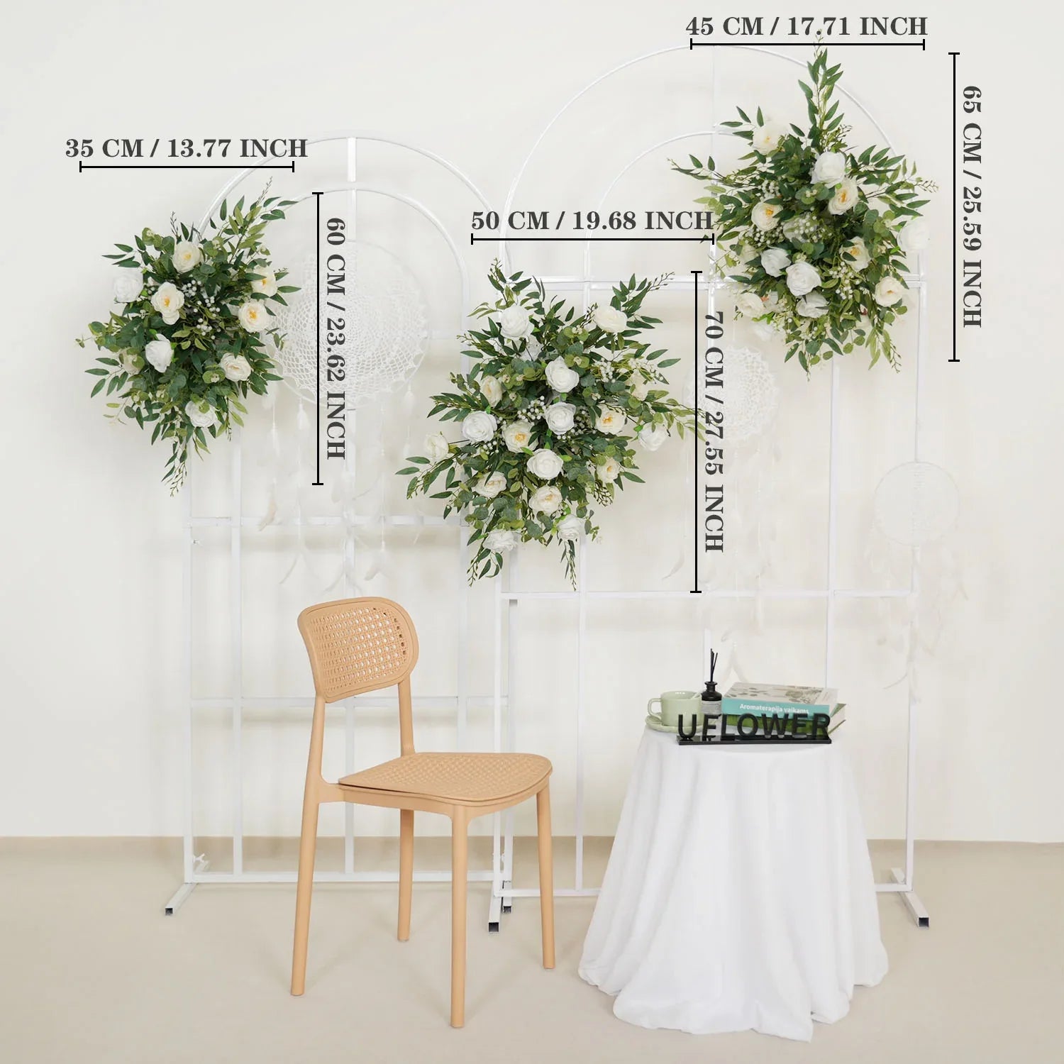 Uflower Artificial White Green Wedding KT Backdrop Flower Row Decor SET80066 - Uflower