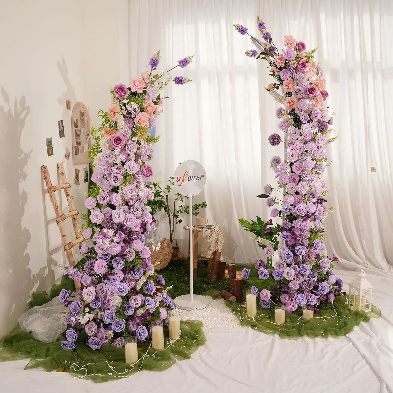 Uflower Gradient purple Floral Horn Arch Wedding Party Backdrop Decor SET80183 - Uflower