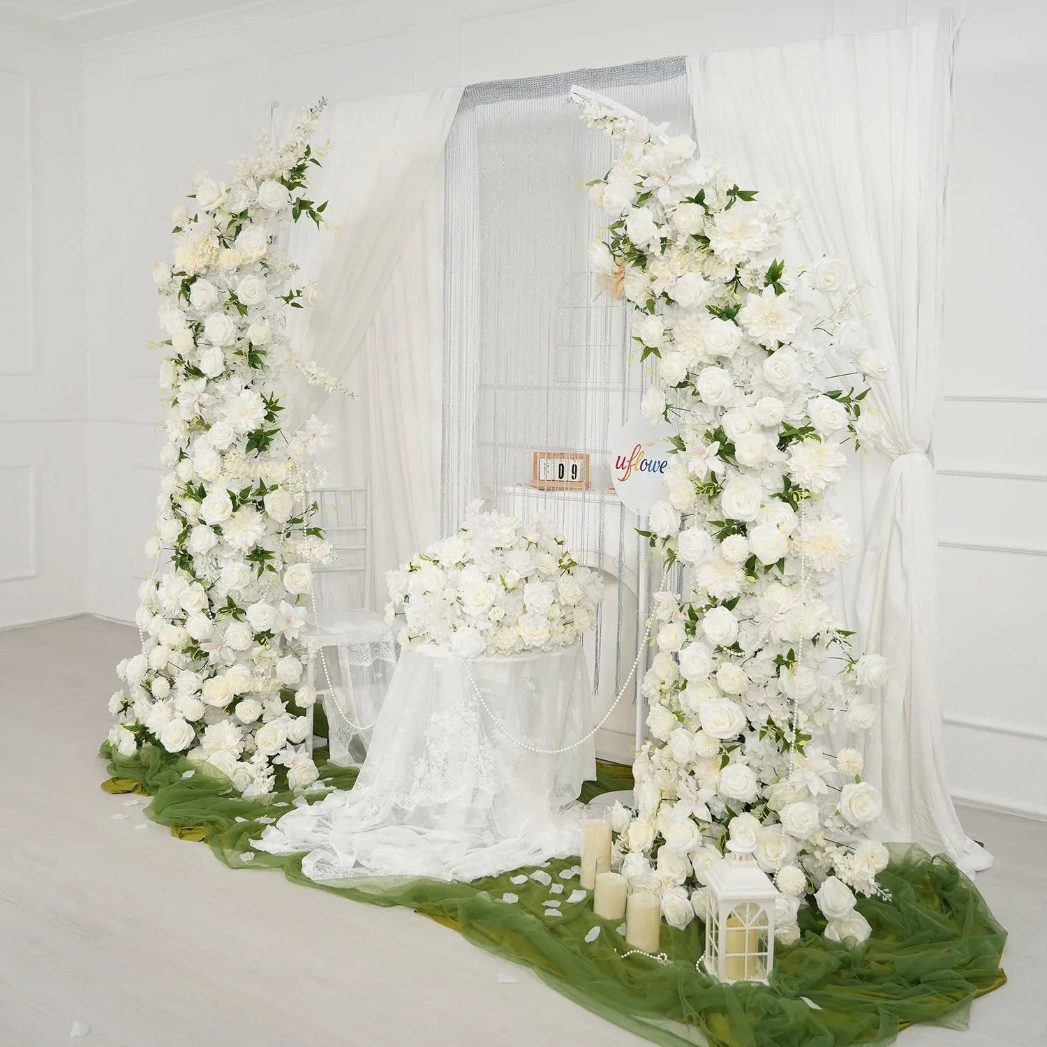 Uflower White Dahlia Floral Horn Arch Wedding Party Backdrop Decor SET80165-01 - Uflower