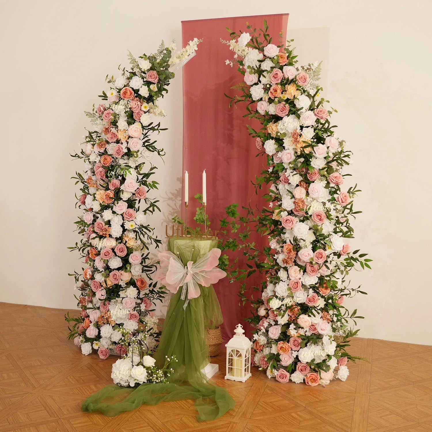 Uflower Blush Pink White Flower Horn Arch Wedding Party Birthday Backdrop Decor SET80191 - Uflower