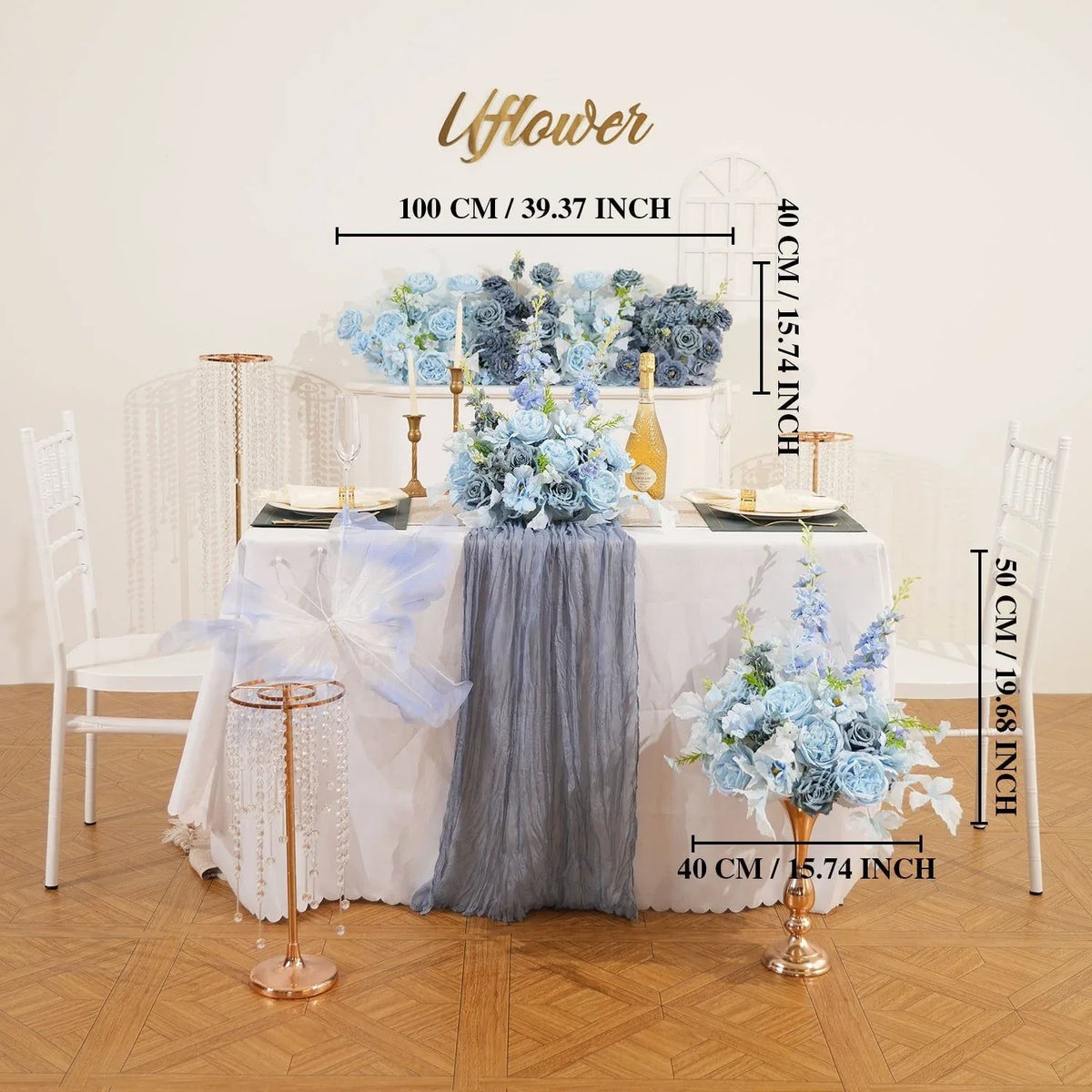 Uflower Smog-Blue Flower Row Decor KT Board Wedding Arrangement Props SET80178 - Uflower