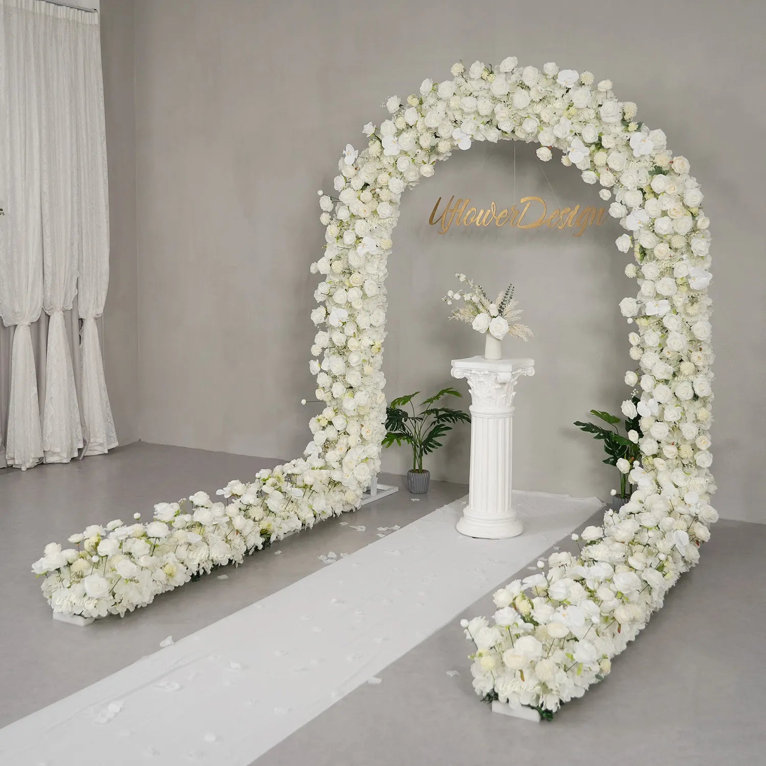 Uflower White Rose Floral Row Decor Wedding Backdrop Door Arch SET80218