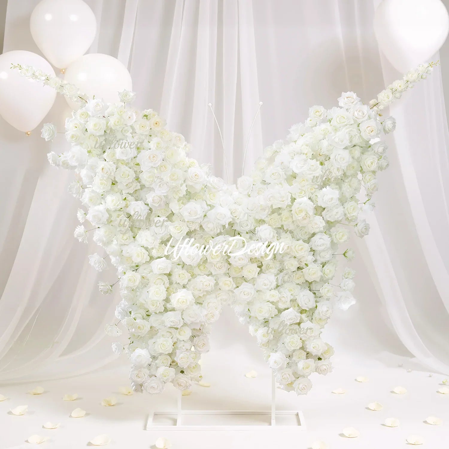Uflower White Rose Butterfly Shaped Arch Wedding Party Backdrop Decor - Uflower