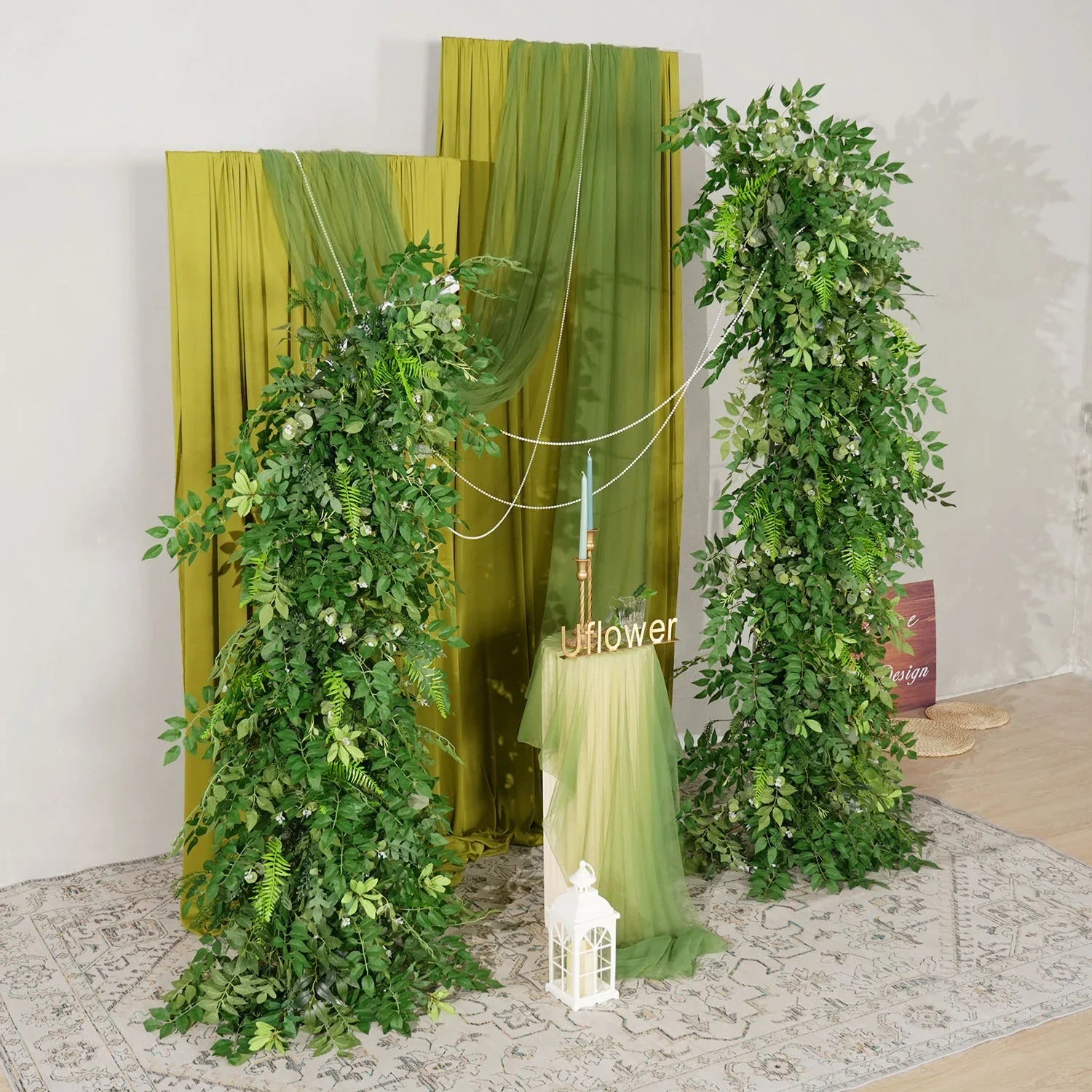 Uflower Green Leaf Horn Arch Wedding Party Backdrop Decor SET80125 - Uflower