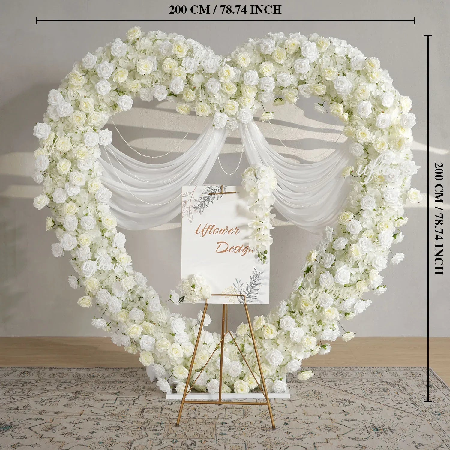 Uflower 2m*2m White Rose Heart-Shaped Arch Wedding Decor MC80015 - Uflower
