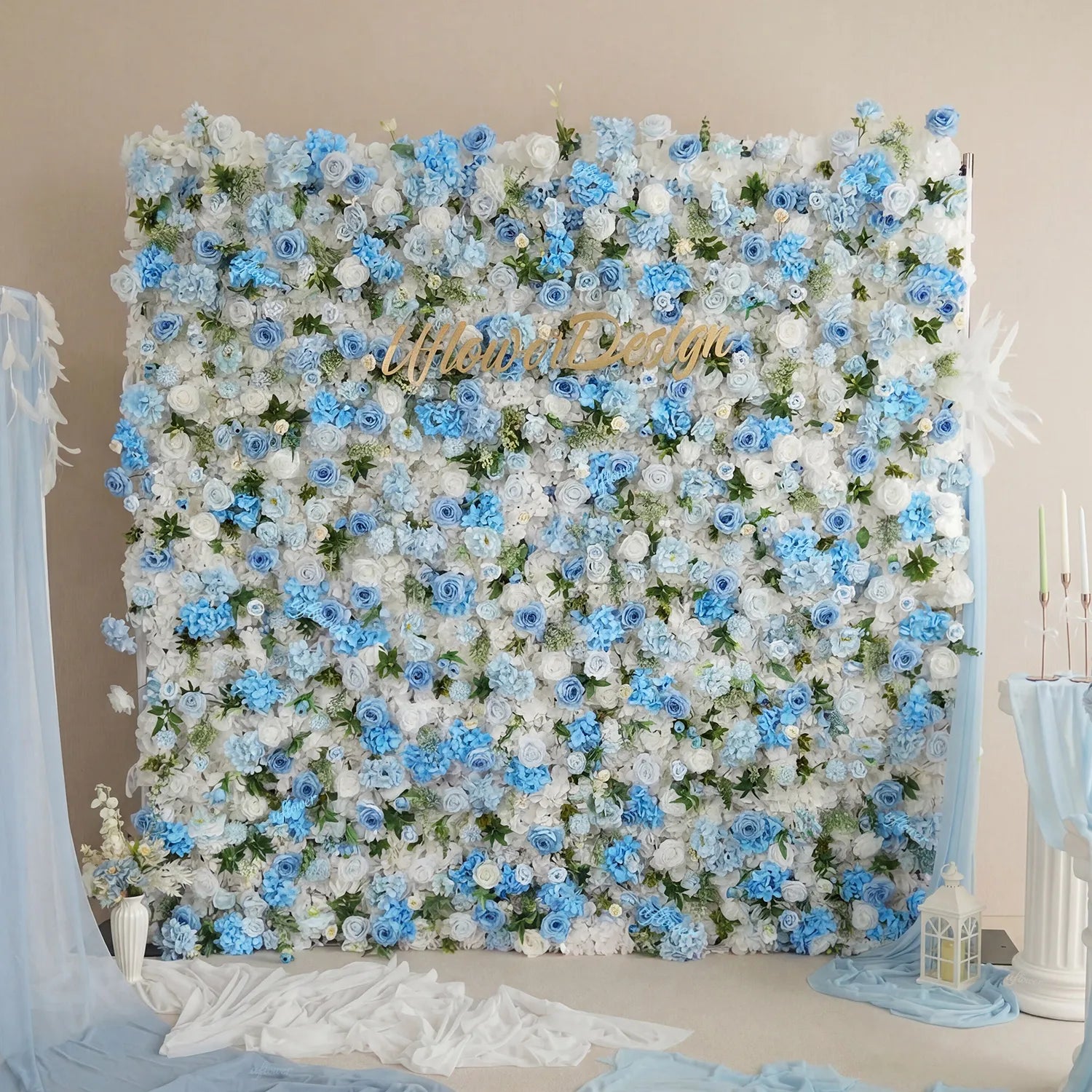 Uflower Blue White Flower Wall Backdrop Wedding Party Decoration SET80225