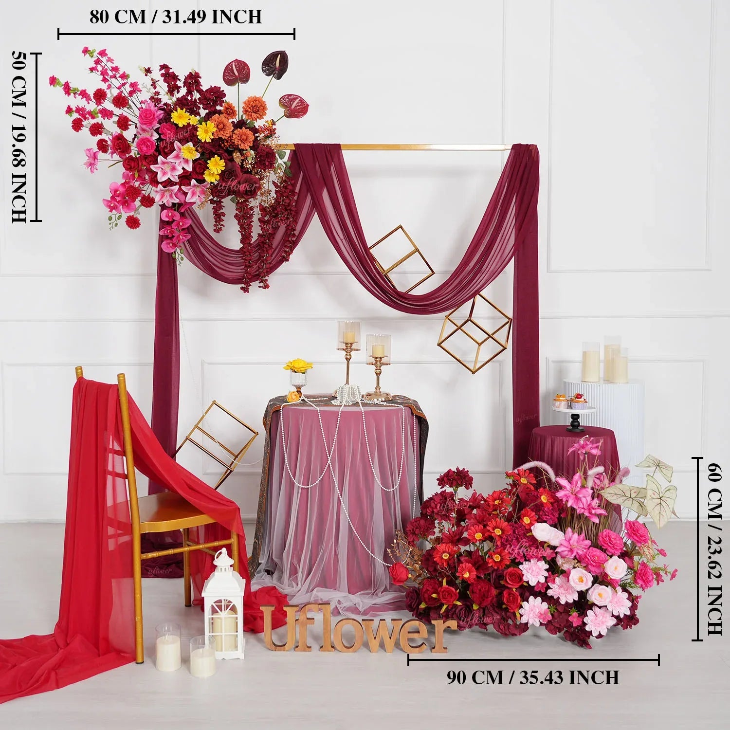 Uflower Red Pink Flower Arrangement Wedding Party Backdrop Floral Props SET80190 - Uflower