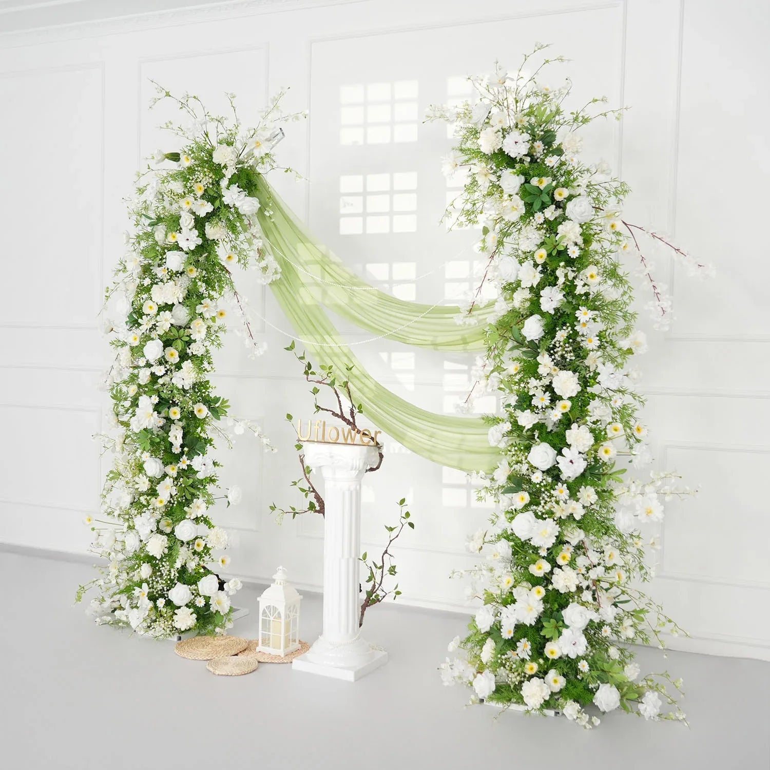 Uflower Green White Floral Horn Arch Wedding Party Backdrop Decor SET80127 - Uflower