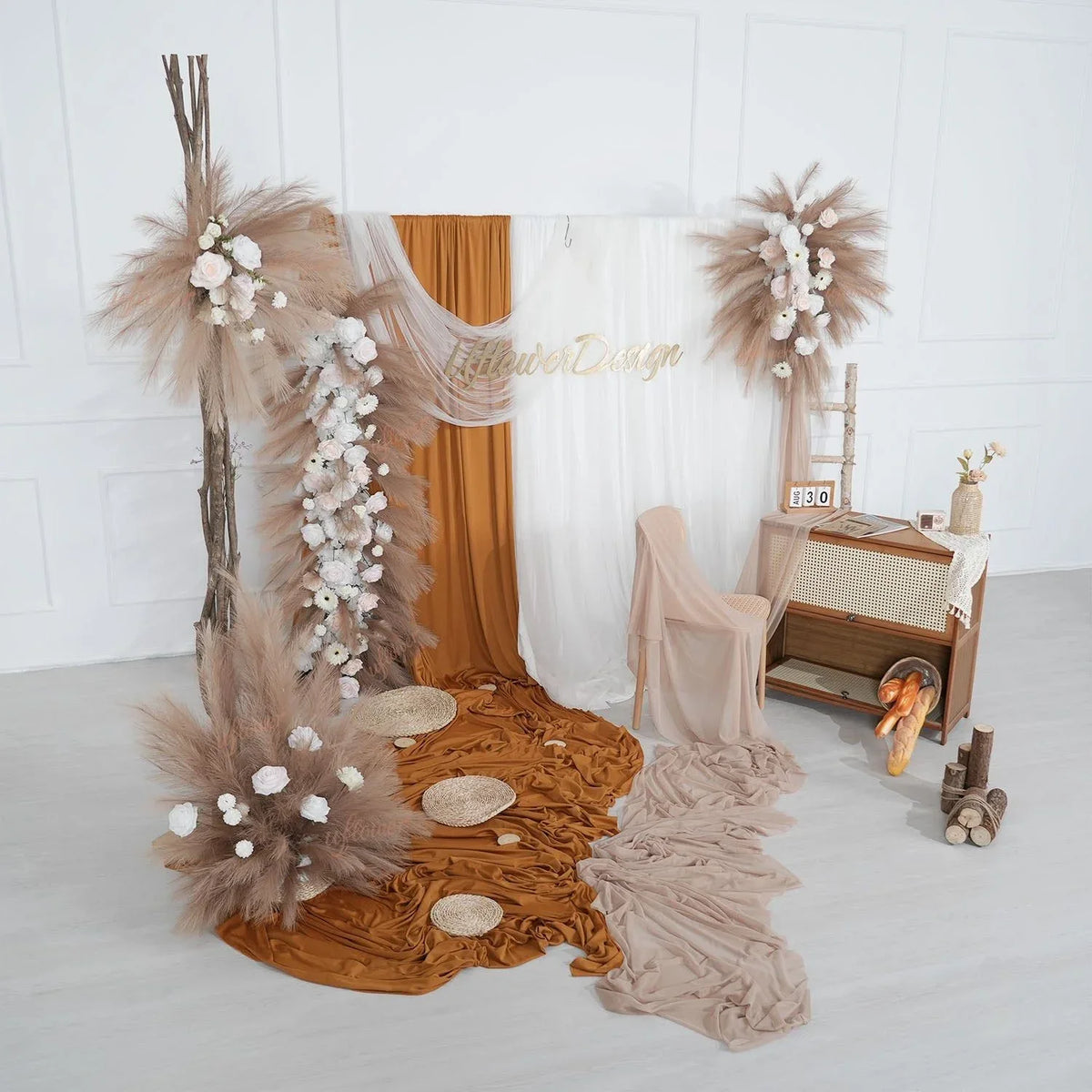 Uflower Pampas Grass Rose Wedding Floral Arrangement KT Backdrop Decor SET80163 - Uflower