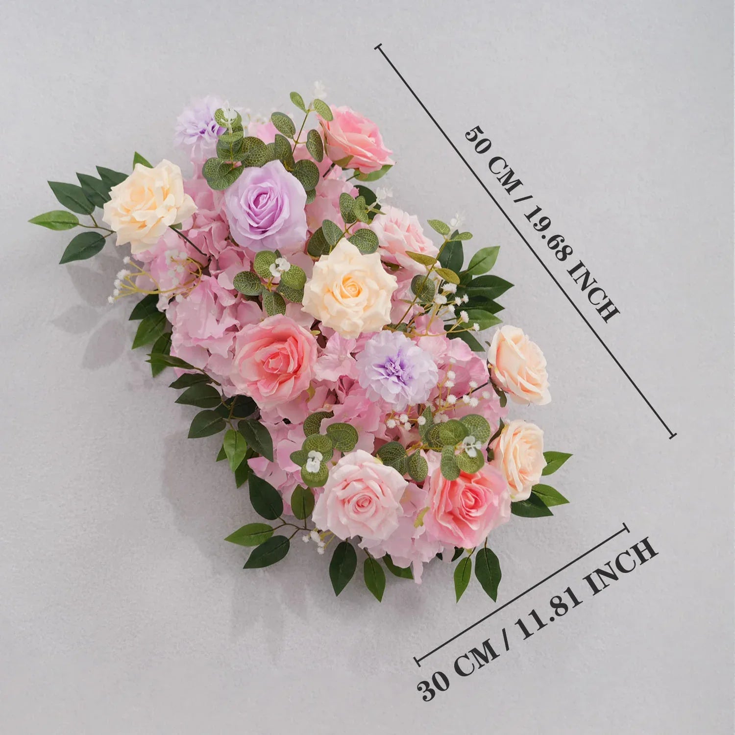 Uflower Artificial Pink Purple Rose Green Leaf Flower Row Wedding KT Backdrop Decor MC80139-01 - Uflower