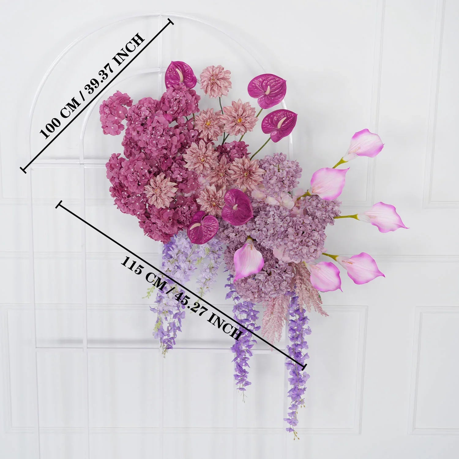 Uflower Rose Hydrangea Calla Lily Wedding Backdrop Arch Hanging Flower Row Floor Floral Arrangement SET80083 - Uflower