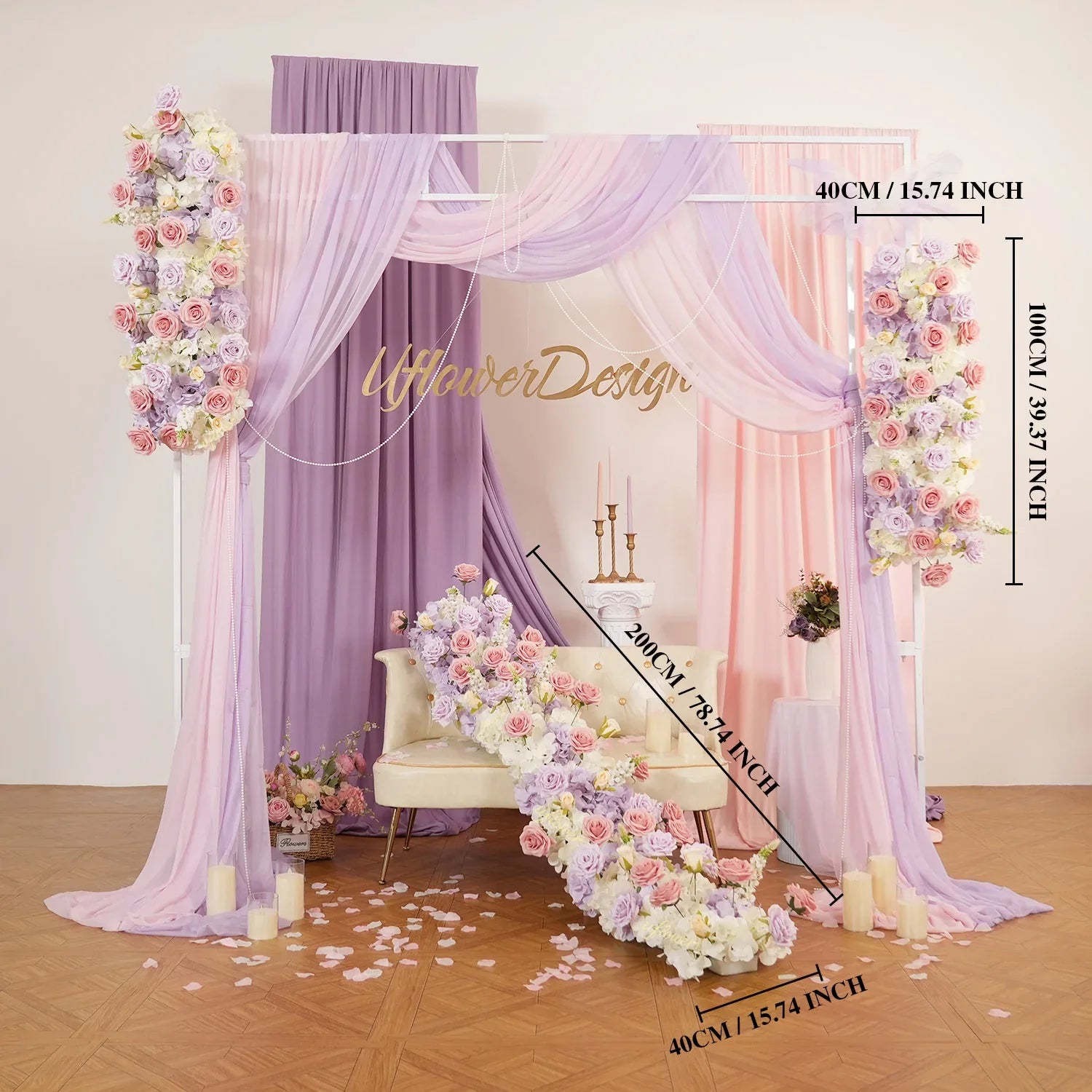 Uflower Purple Pink Floral Arrangement Wedding Arch Backdrop Party Flower Row Decor SET80197 - Uflower