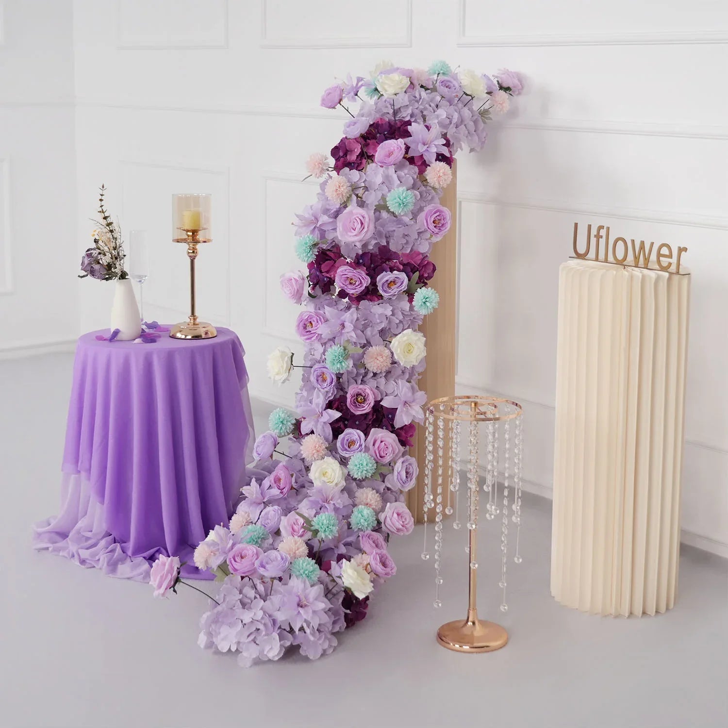 Uflower Purple Flower Row Sofa Table Runner Floor Flower Arrangement MC80122-01 - Uflower