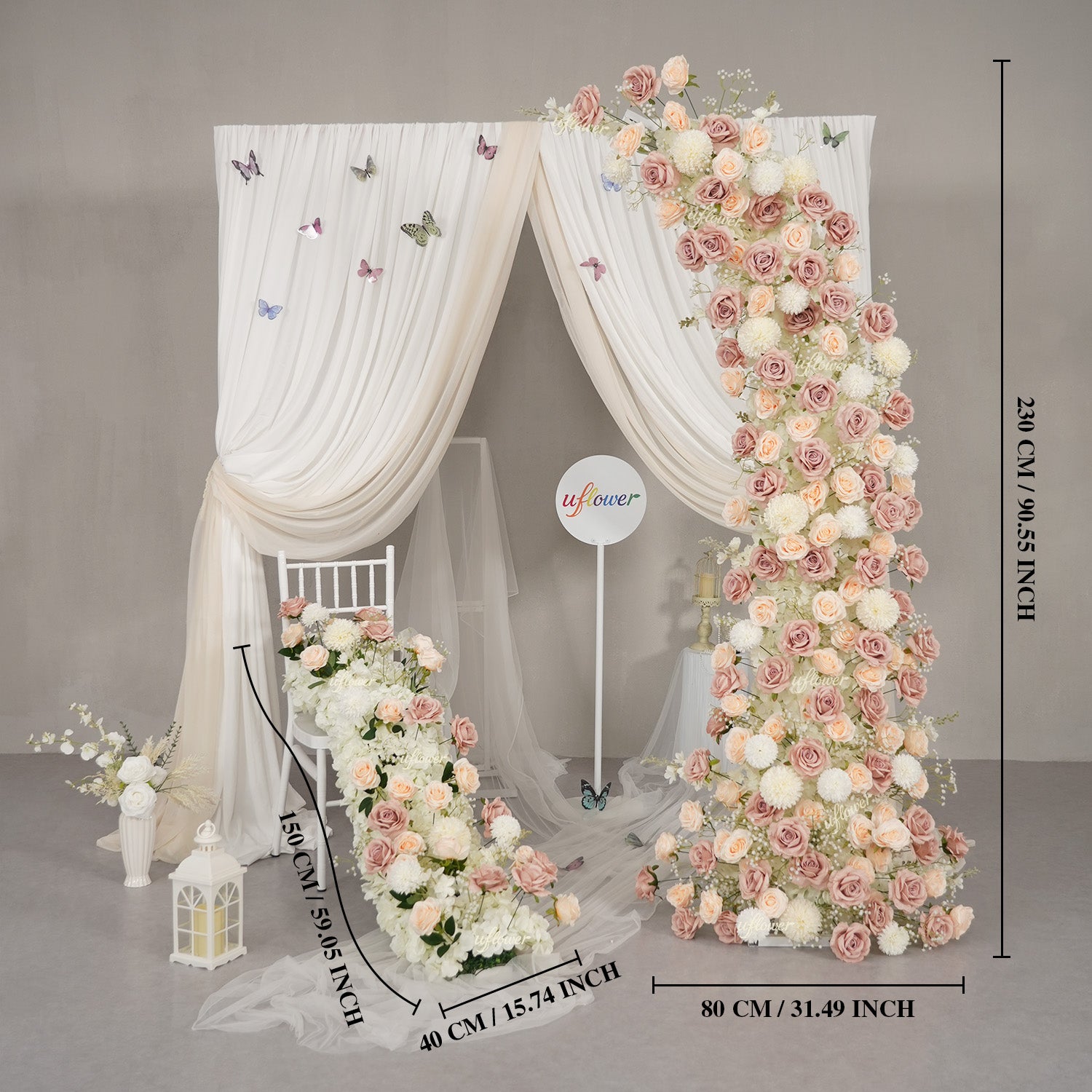 Uflower Champagne Horn Arch Baby's Breath Wedding Backdrop Party Event Decor Props SET80223
