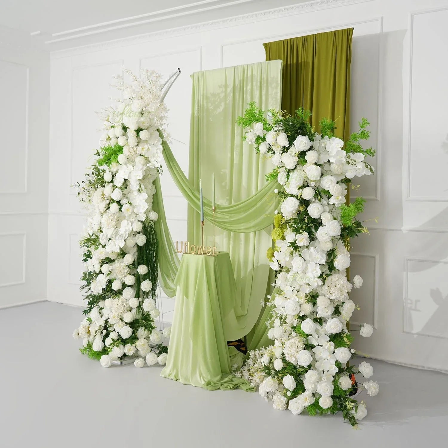 Uflower White Floral Greenery Horn Arch Wedding Party Backdrop Decor SET80159 - Uflower