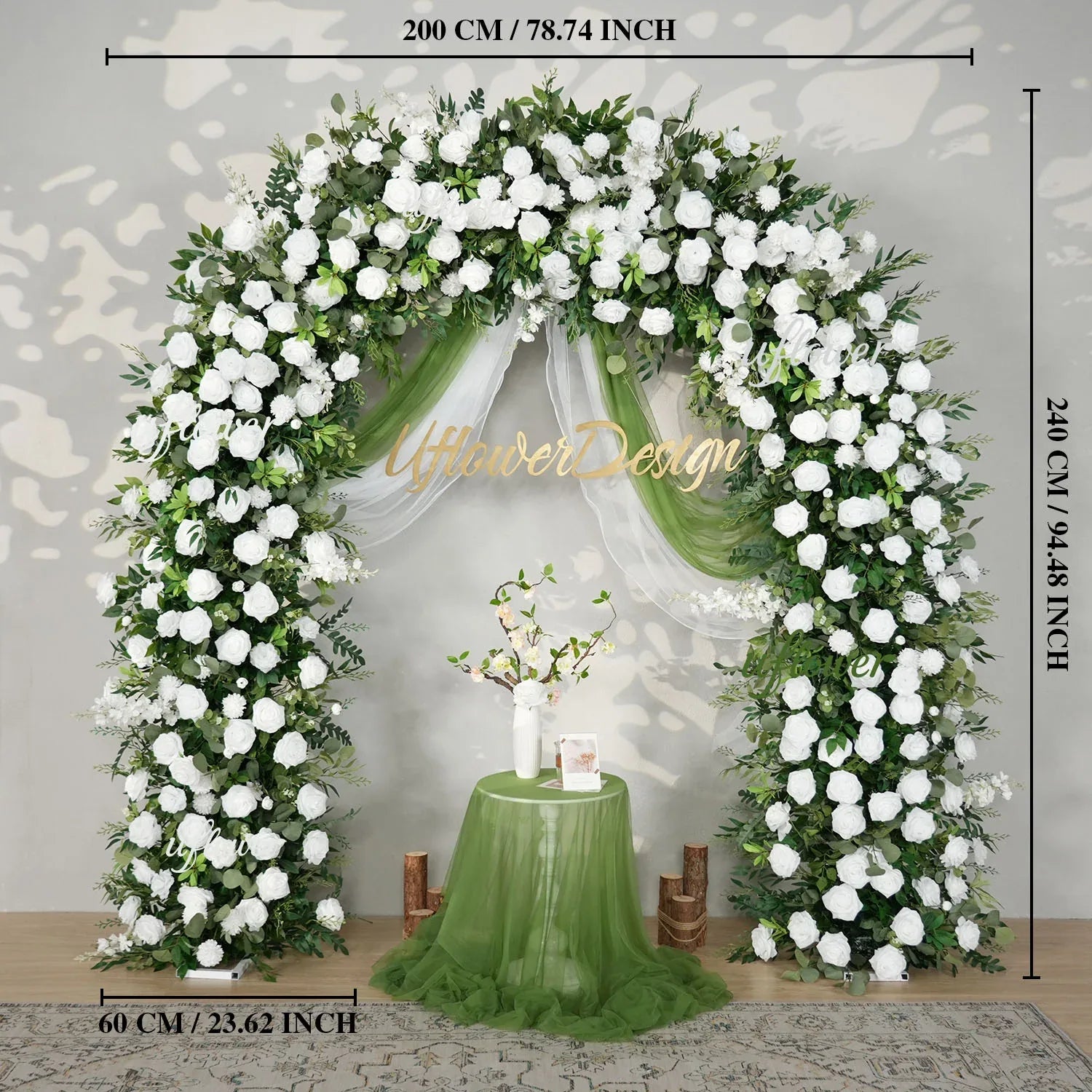 Uflower White Rose Green Leaf Floral Row Decor Wedding Backdrop Door Arch SET80147 - Uflower
