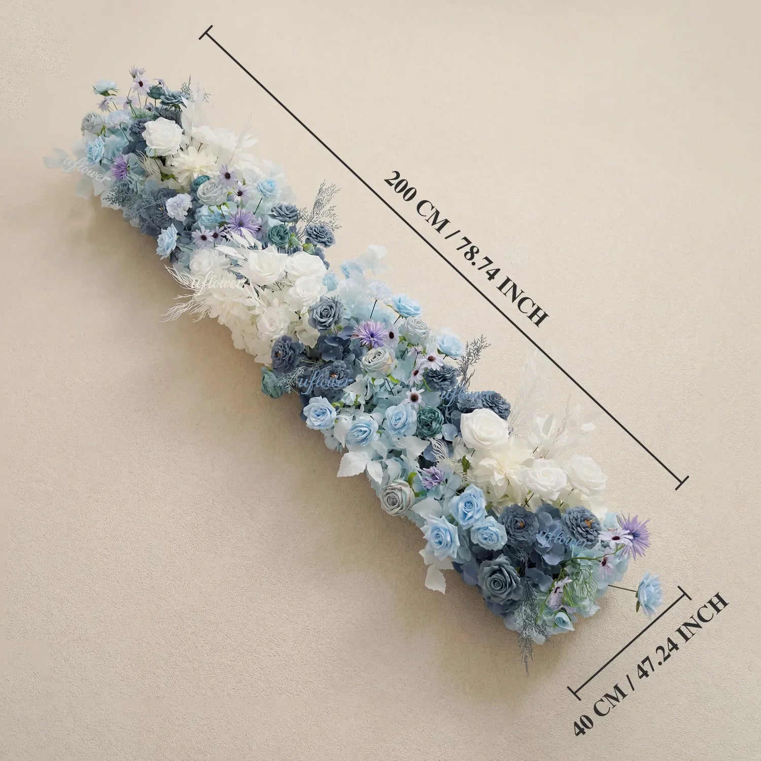Uflower Dusty Blue Floral Row Wedding & Event Backdrop MC80309-01