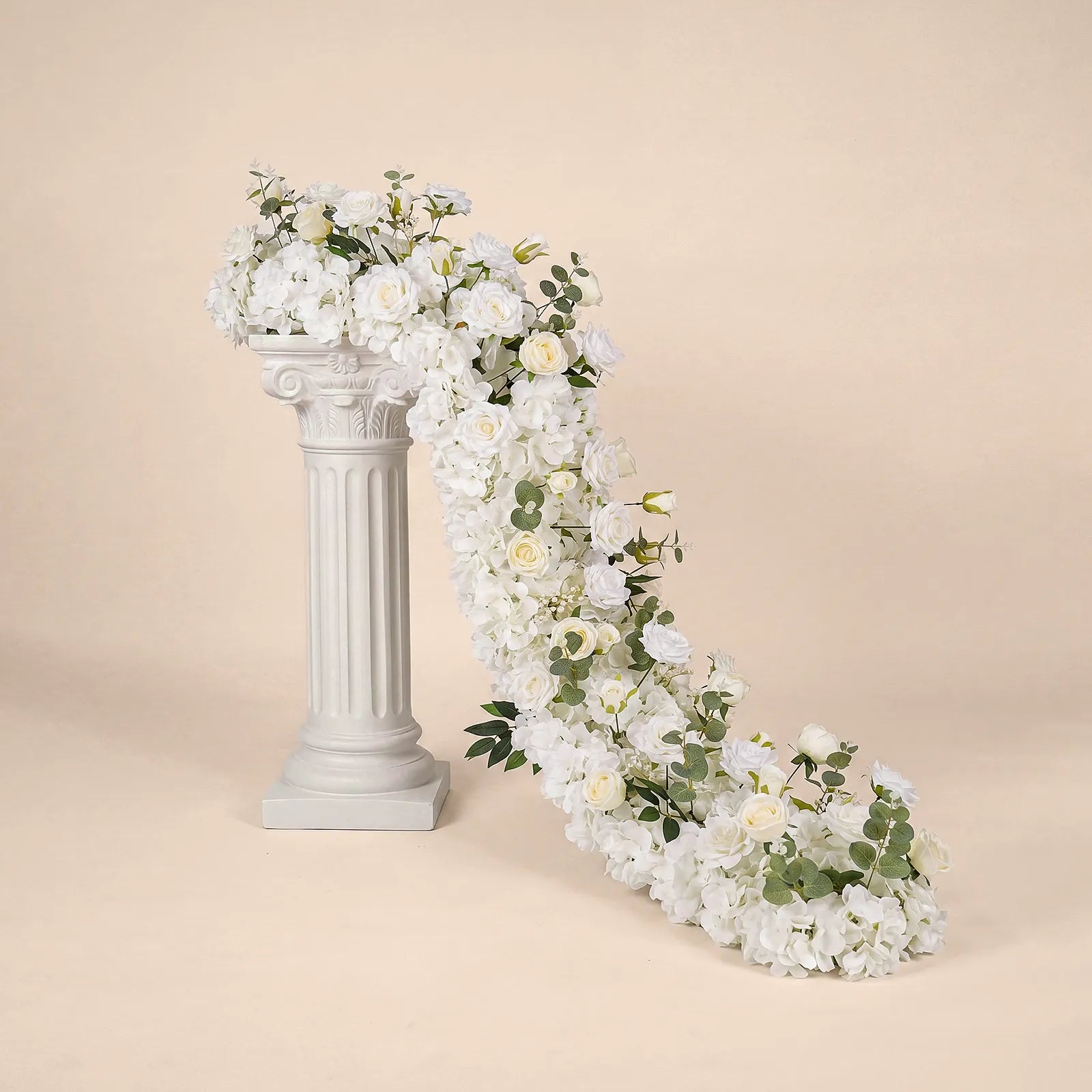 Uflower 200cm White Rose Greenery Flower Row with Drapes MC89004-02