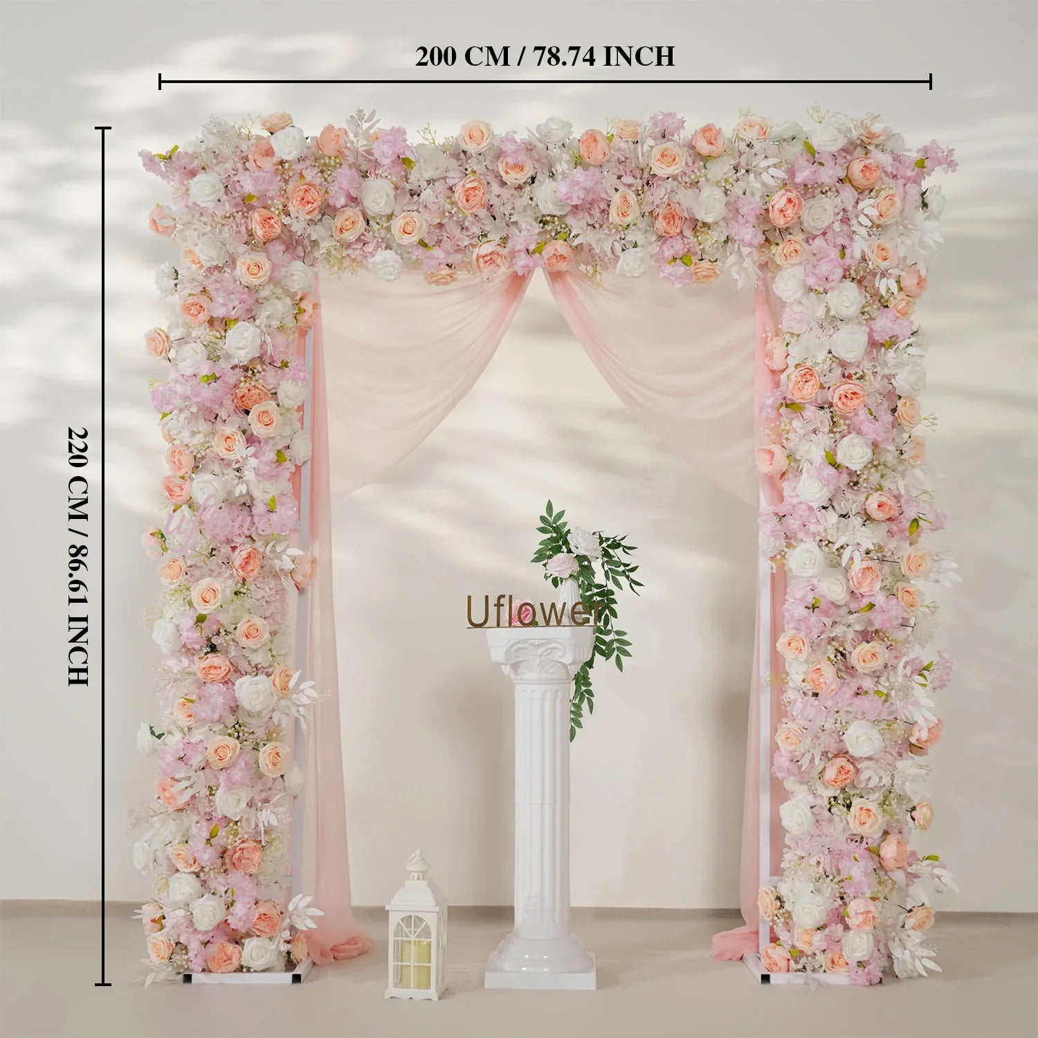 Uflower Pink White Rose Floral Square Arch Wedding Party Backdrop Decoration SET80138 - Uflower