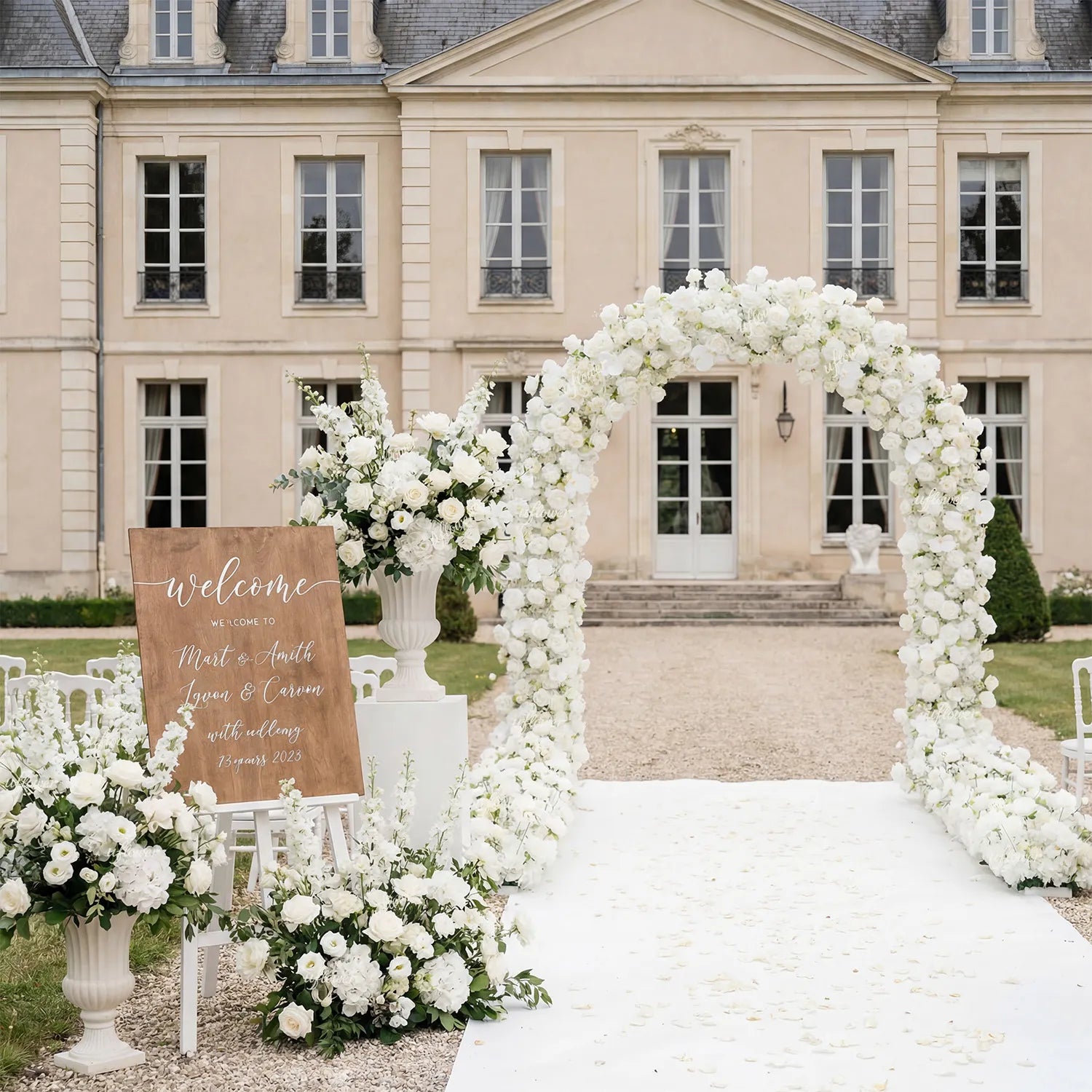 Uflower White Rose Floral Row Decor Wedding Backdrop Door Arch SET80218