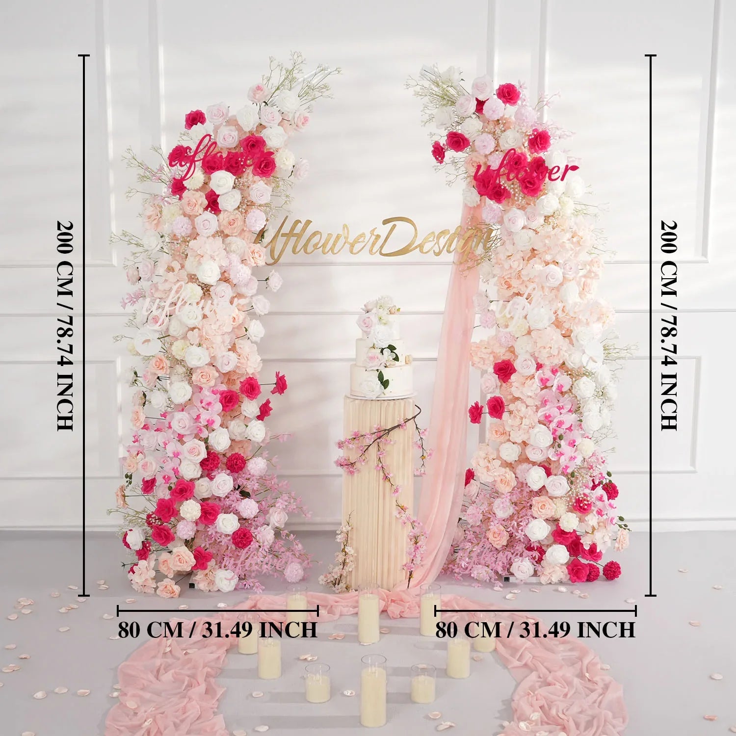 Uflower Pink White Floral Horn Arch Wedding Party Backdrop Decor SET80103-01 - Uflower