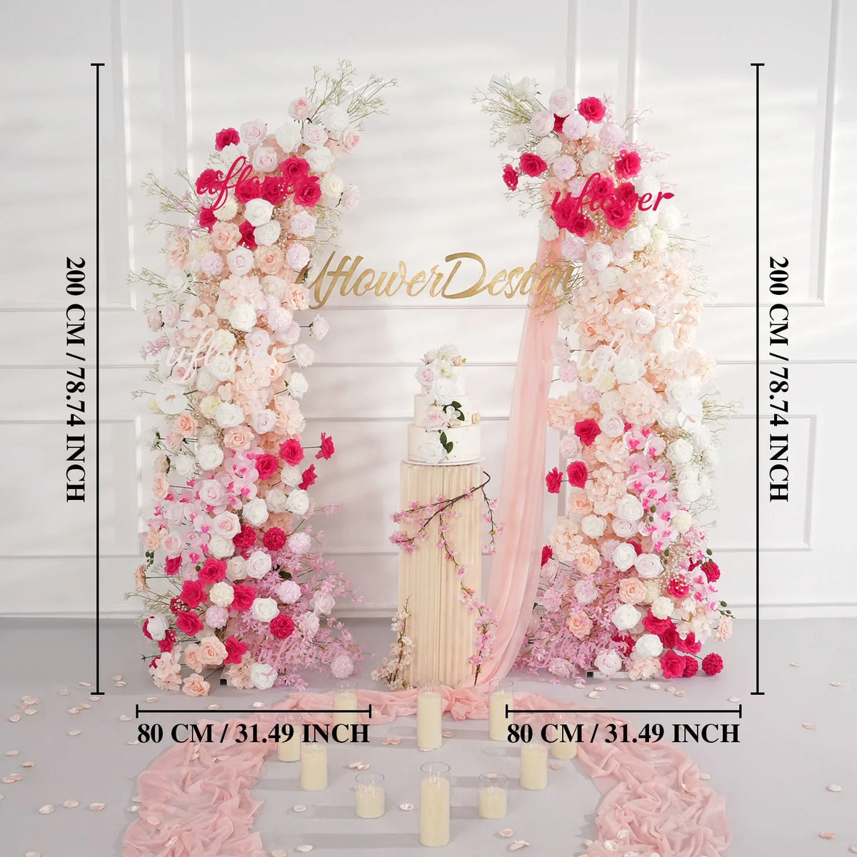 Uflower Pink White Floral Horn Arch Wedding Party Backdrop Decor SET80103-01 - Uflower