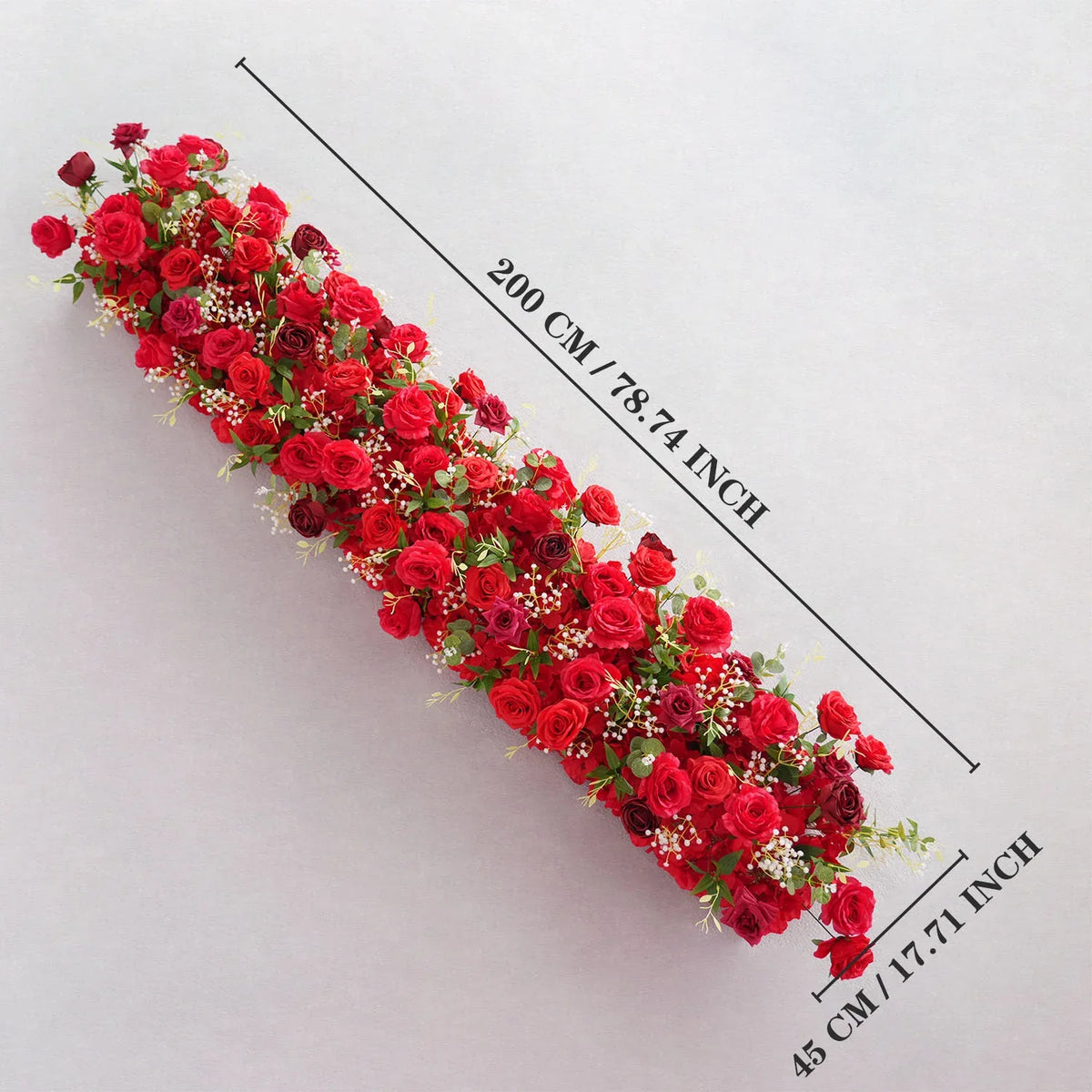 Uflower Artificial Red Rose Babysbreath Green Leaf Flower Row Wedding KT Backdrop Decor MC80131 - Uflower