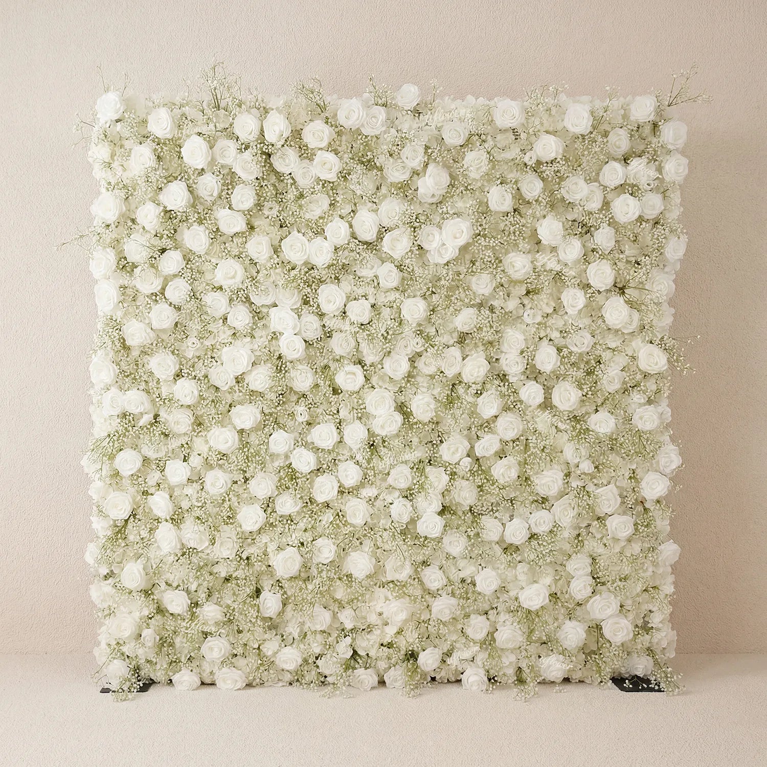 Uflower White Rose Baby's Breath Flower Wall Wedding Party Proposal Decor SET80226