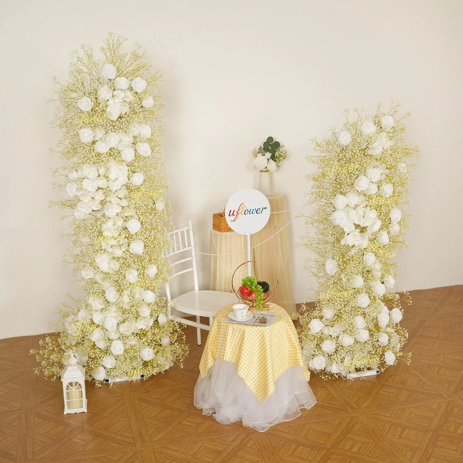 Uflower White Rose Baby Breath Wedding KT Backdrop Floral Arrangement SET80208 - Uflower